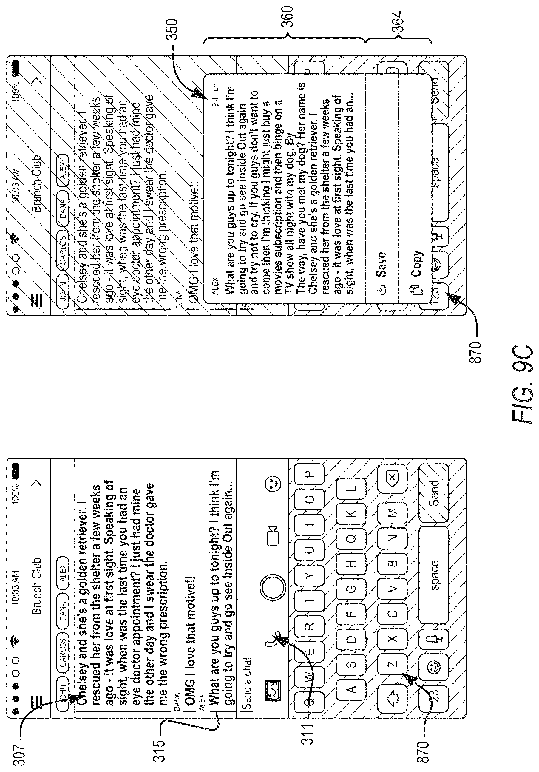 Patent US12105931 Figure 15 – Contextual action mechanisms in chat user interfaces