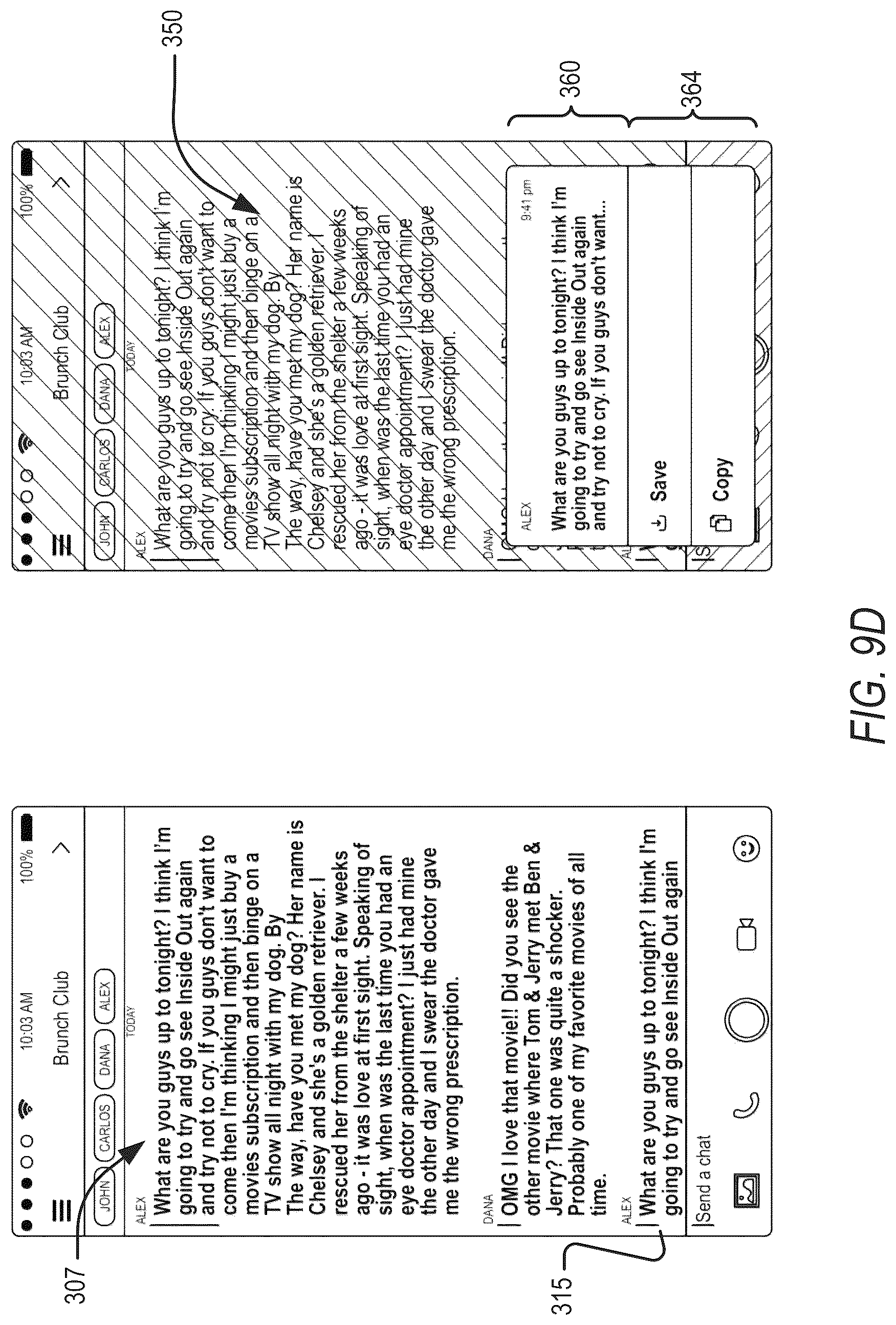 Patent US12105931 Figure 16 – Contextual action mechanisms in chat user interfaces