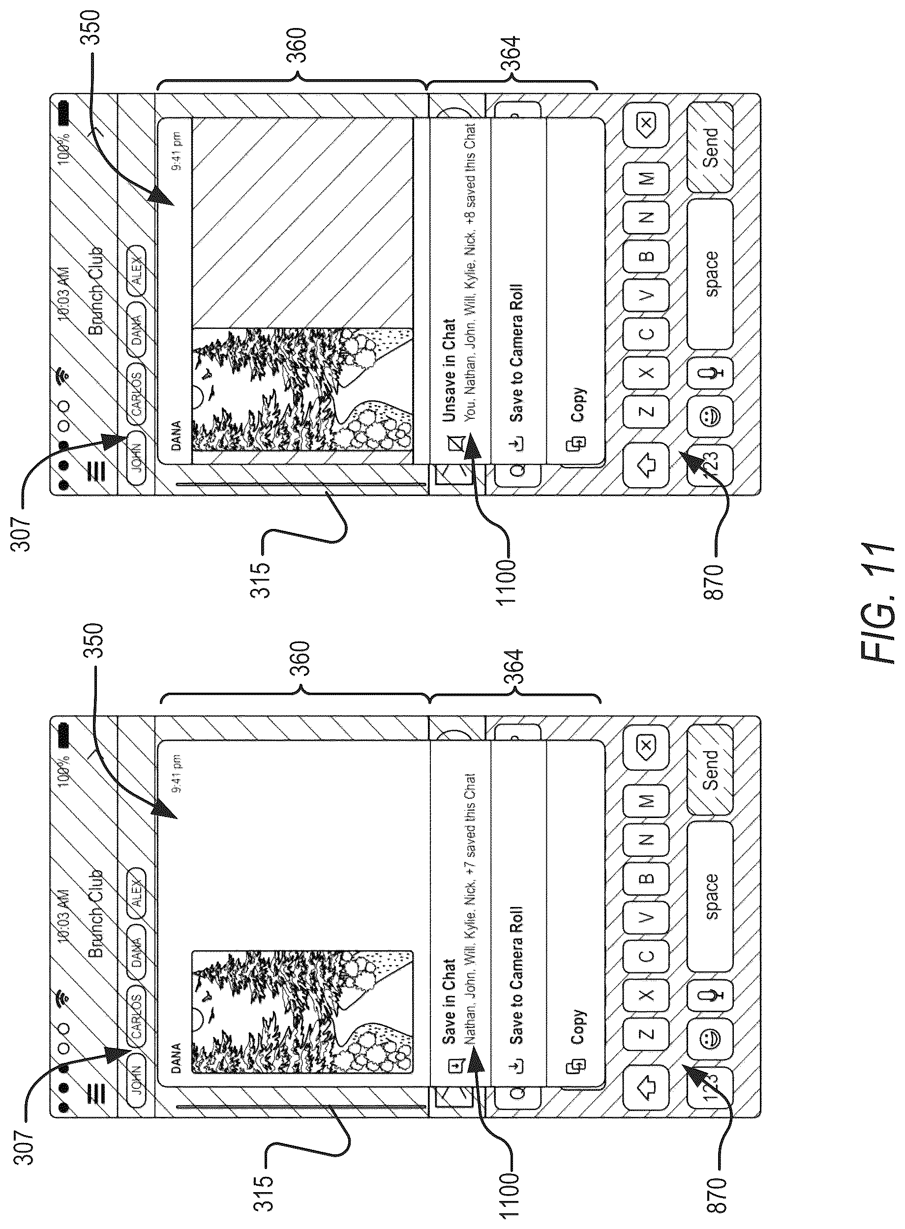 Patent US12105931 Figure 19 – Contextual action mechanisms in chat user interfaces