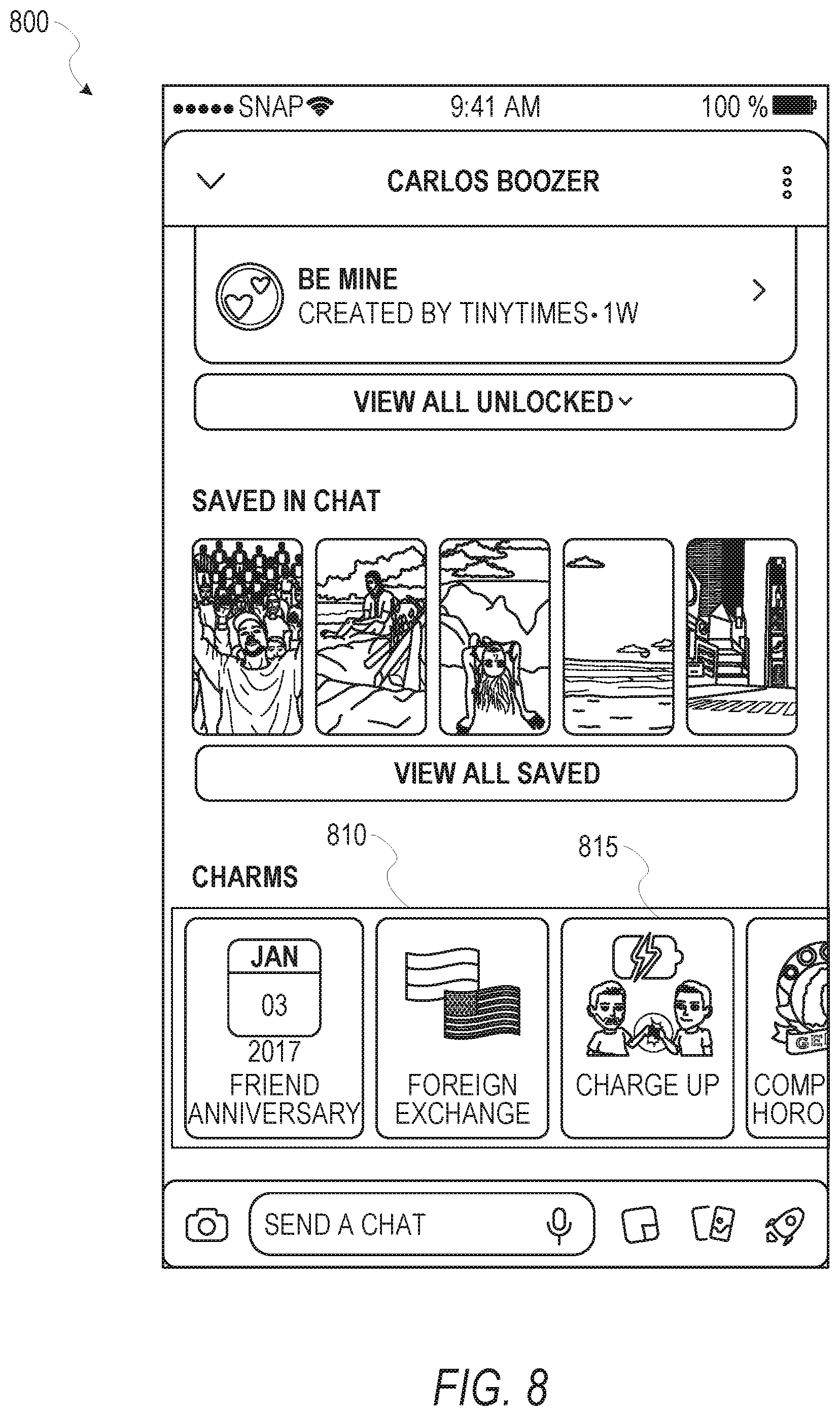 Patent US12105938 Figure 8 – Collaborative achievement interface