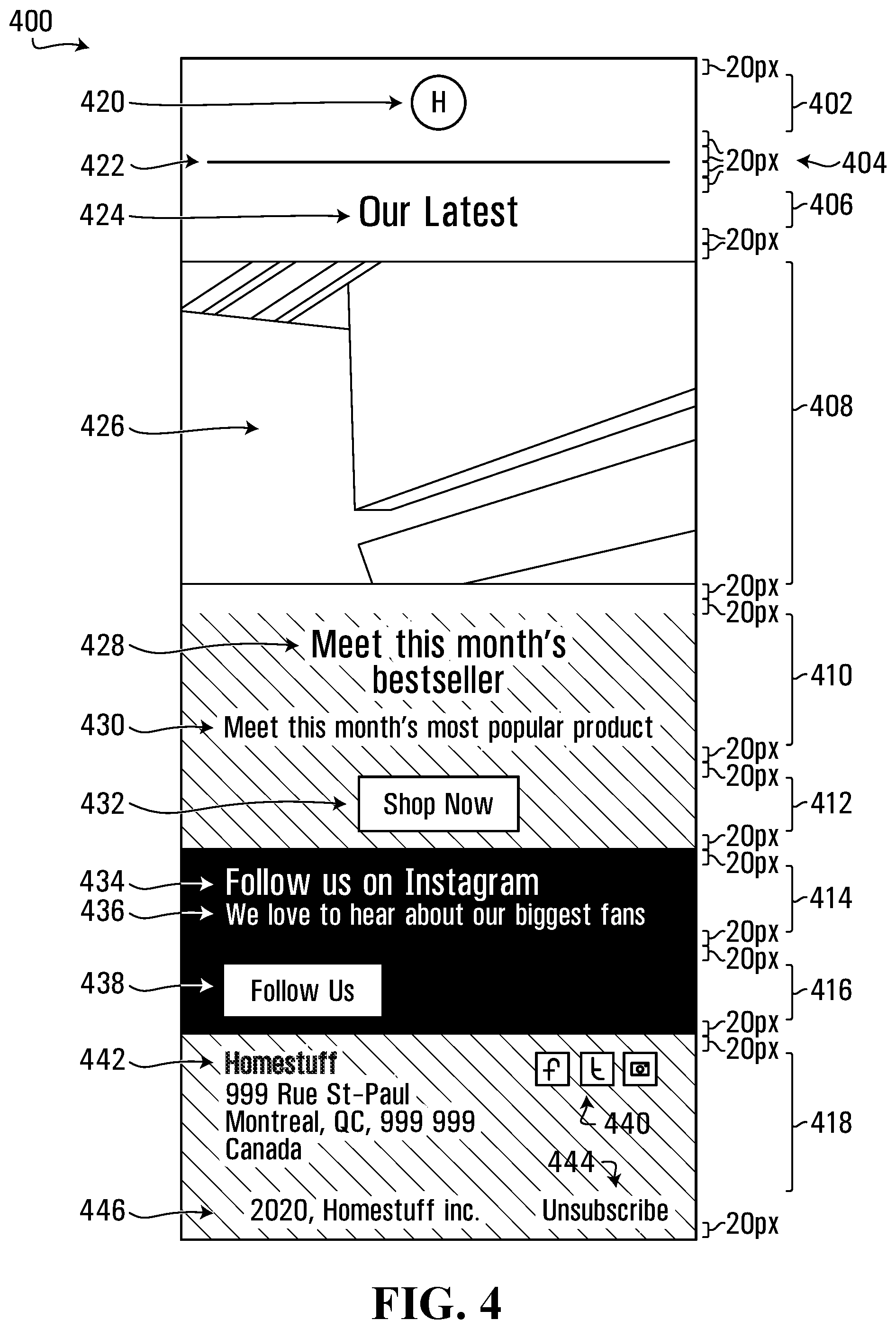 Patent US12106035 Figure 4 – Systems and methods for generating digital layouts with feature-based formatting
