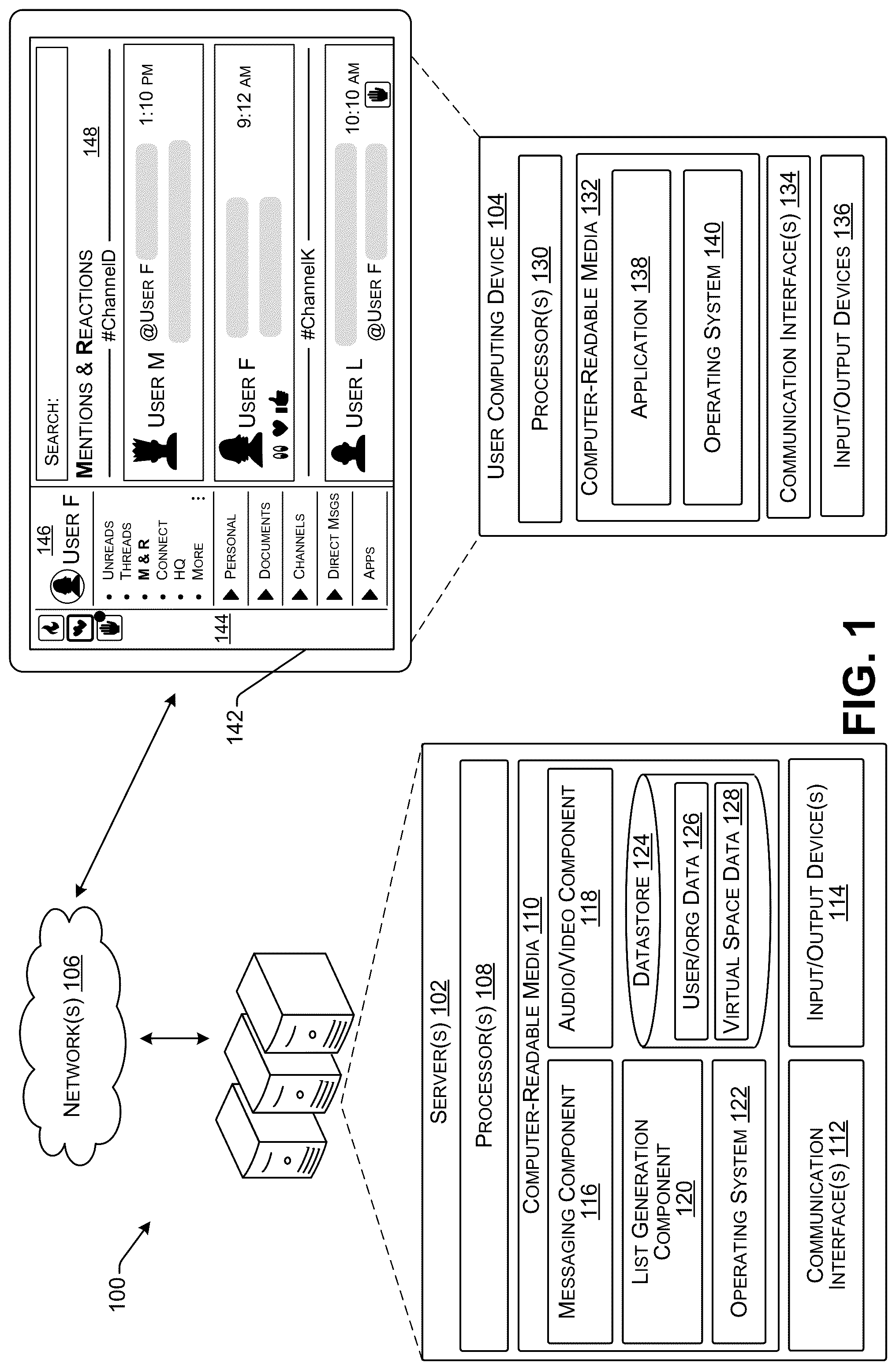 Patent US12106043 — Generating structured data containers for communication platform — Figure 1