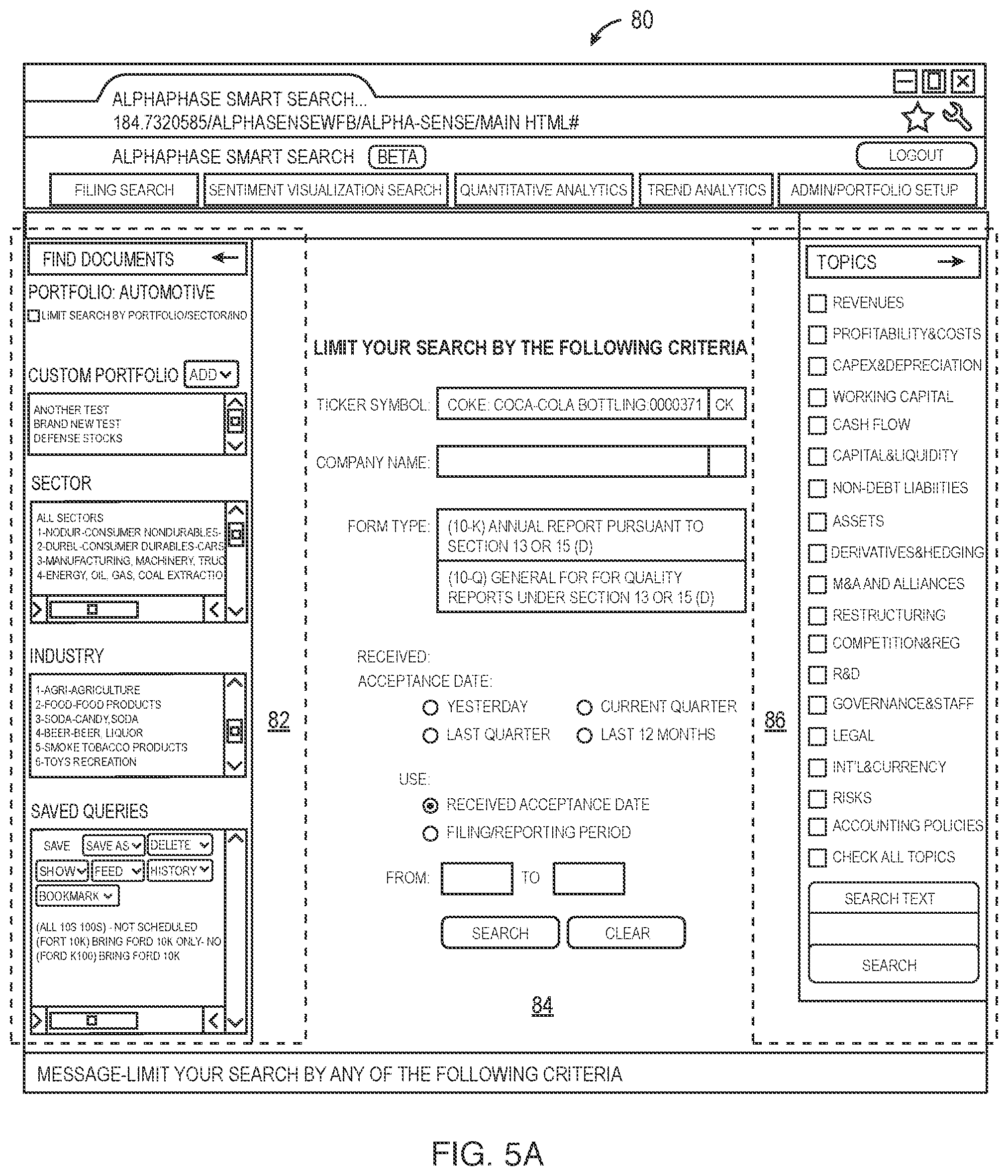 Patent US12106047 Figure 5 – User interface for use with a search engine for searching financial related documents