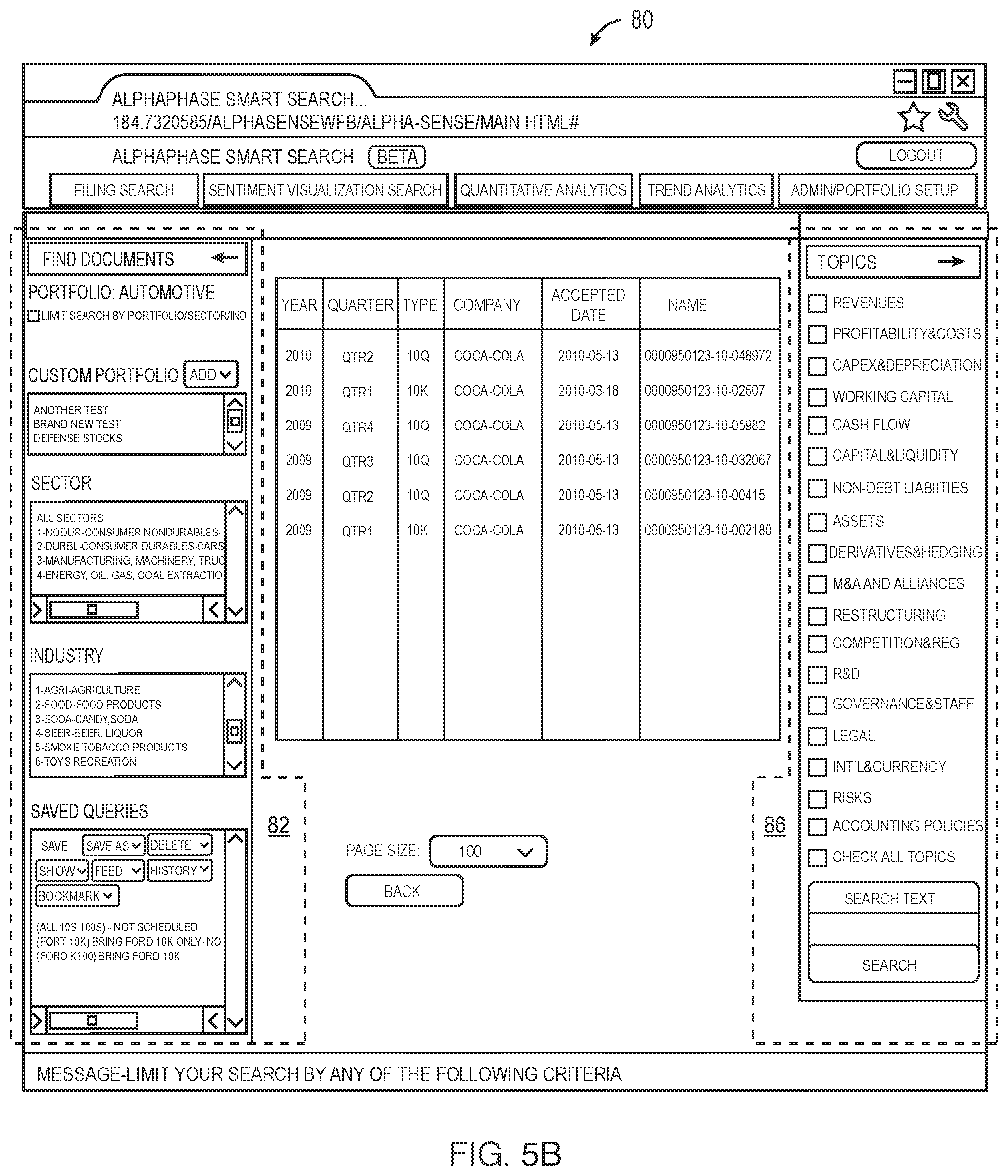 Patent US12106047 Figure 6 – User interface for use with a search engine for searching financial related documents