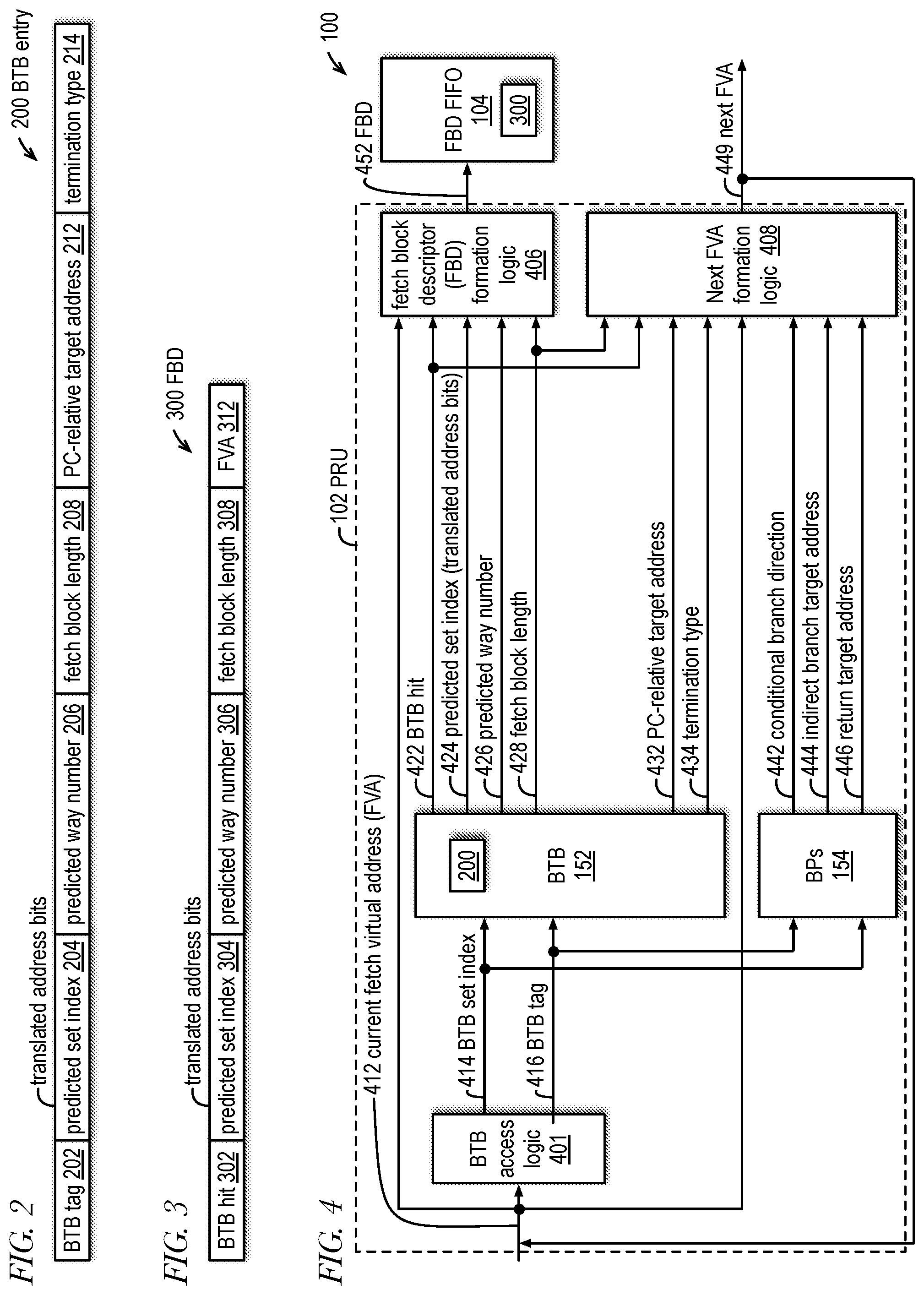 Patent US12106111 Figure 2 – Prediction unit with first predictor that provides a hashed fetch address of a current fetch block to its own input and to a second predictor that uses it to predict the fetch address of a next fetch block