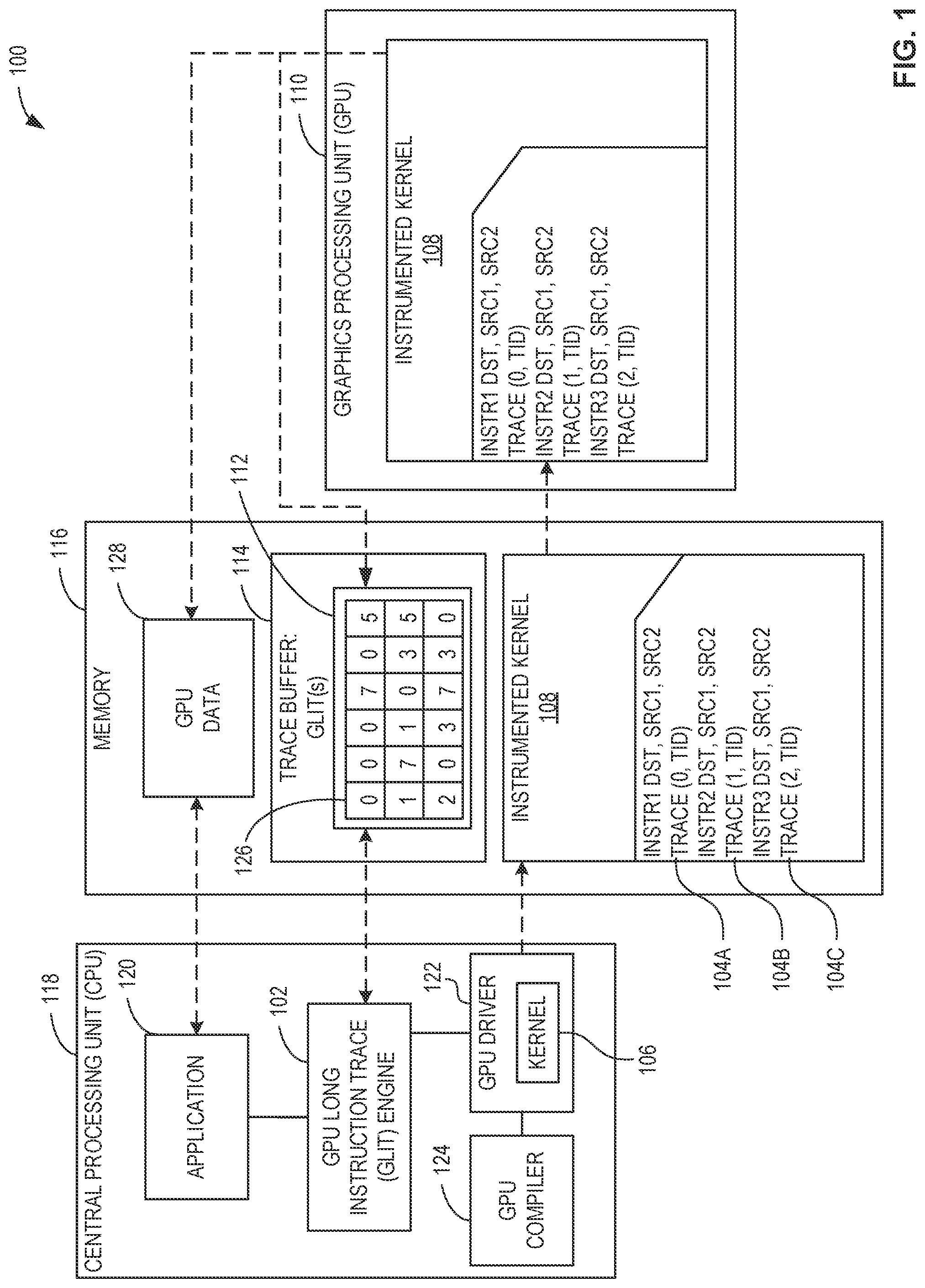 Patent US12106112 Figure 1 – Methods and apparatus to generate graphics processing unit long instruction traces