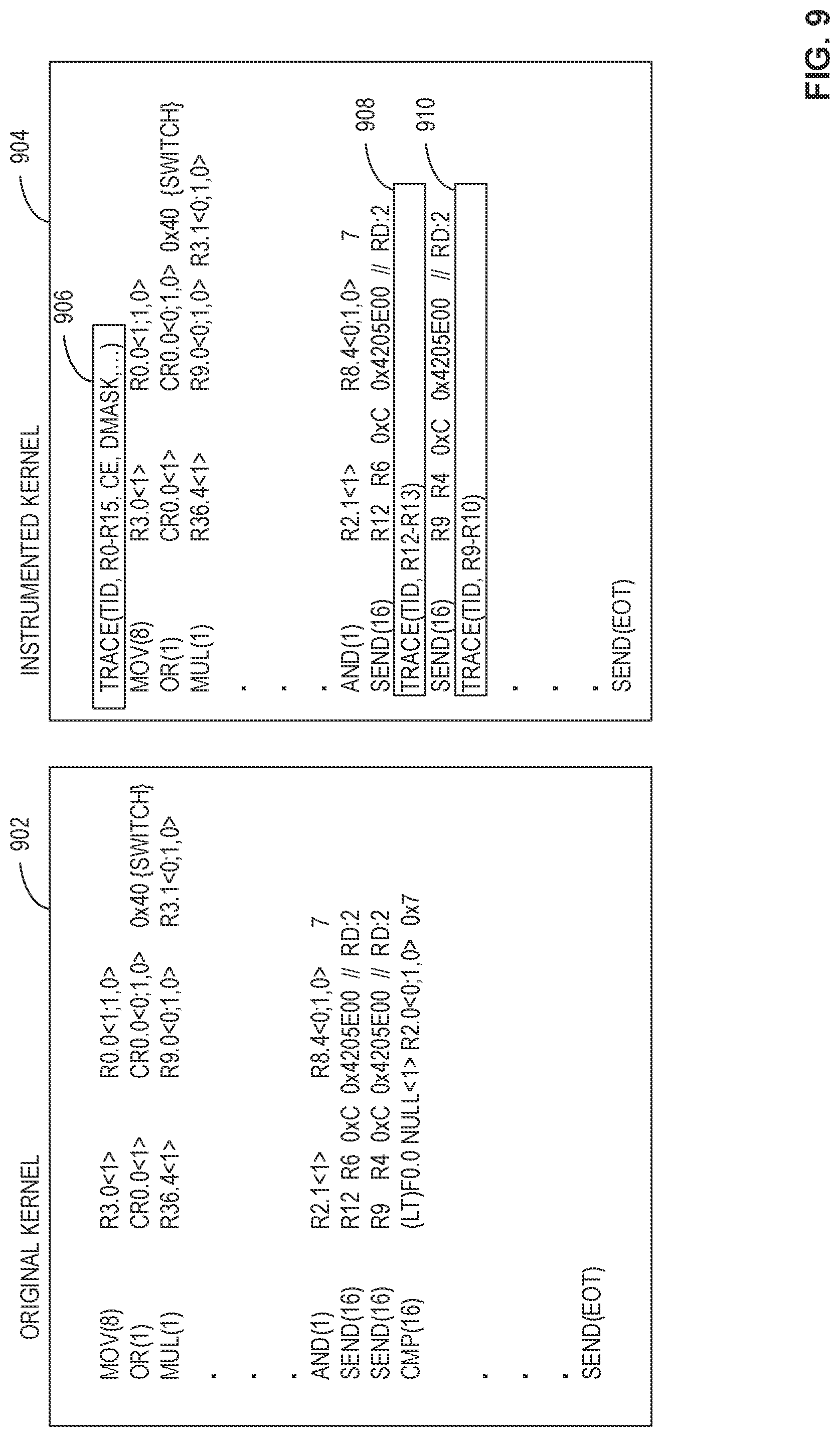 Patent US12106112 Figure 9 – Methods and apparatus to generate graphics processing unit long instruction traces