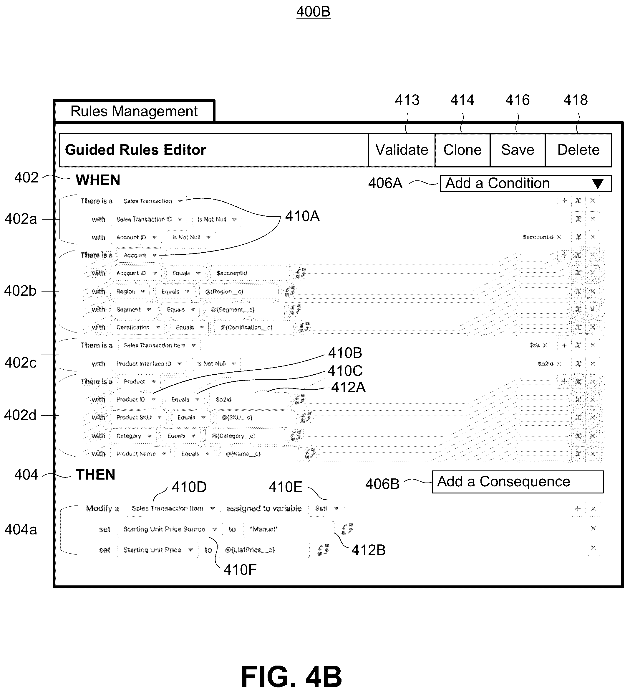 Patent US12106131 Figure 6 – Metadata driven guided rules editor