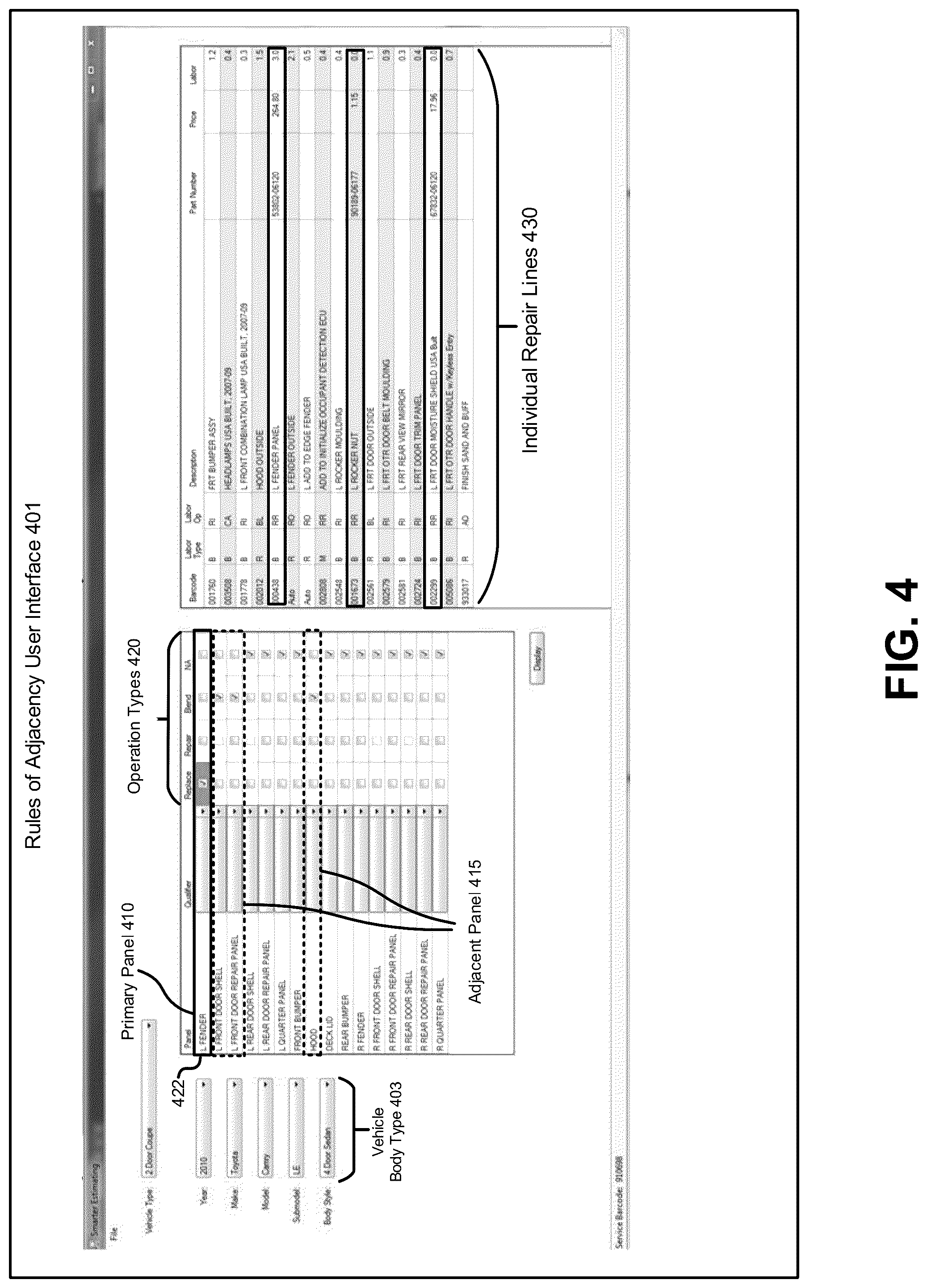 Patent US12106213 Figure 4 – Systems and methods for automatically determining adjacent panel dependencies during damage appraisal