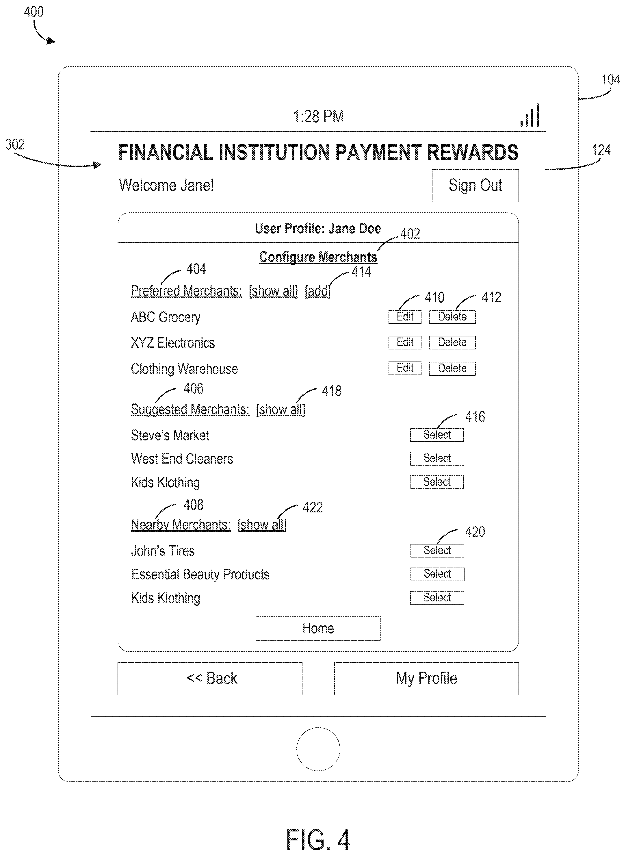 Patent US12106322 Figure 4 – Systems and methods for providing real-time payment recommendations and offers