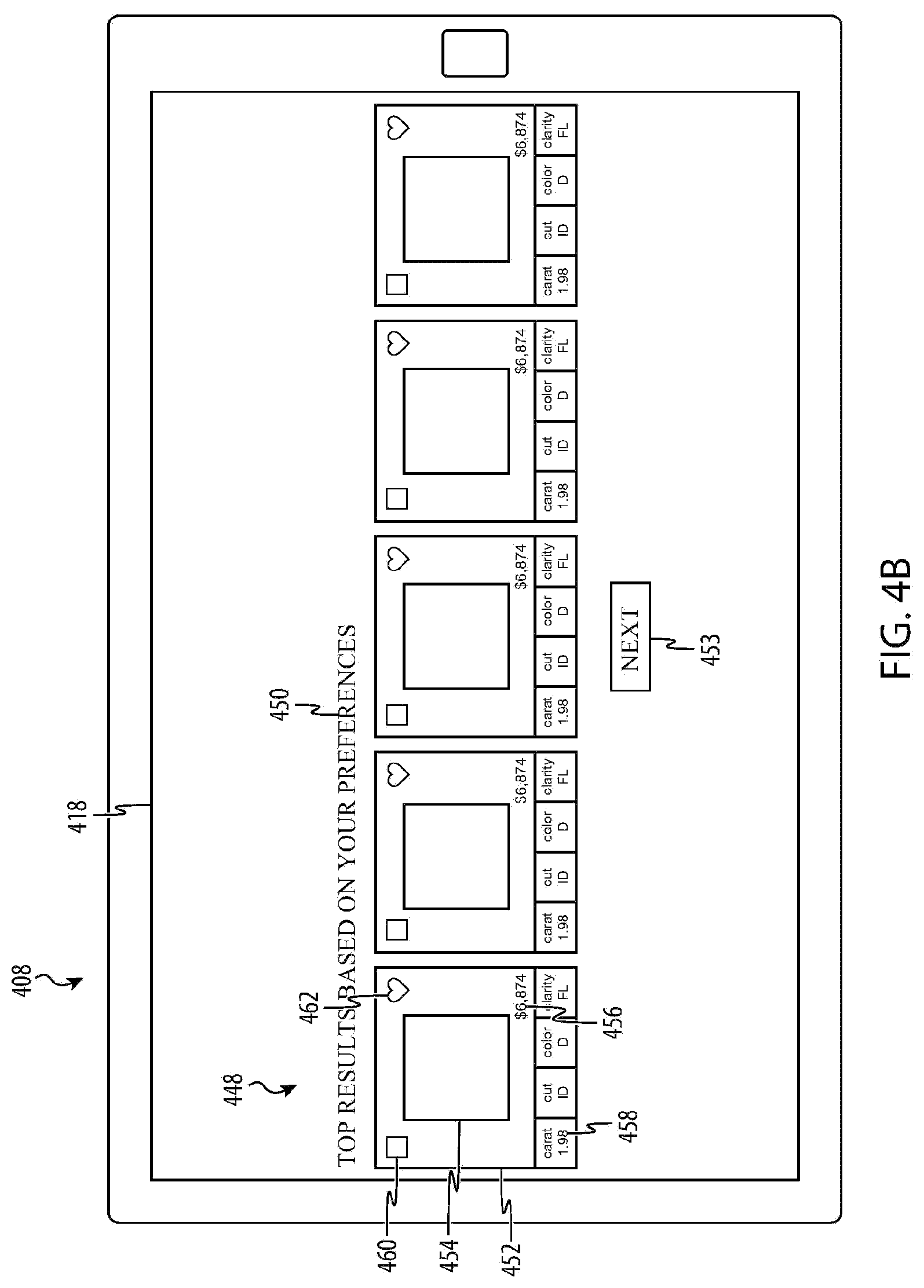 Patent US12106349 Figure 5 – System and graphical interface for diamond selection