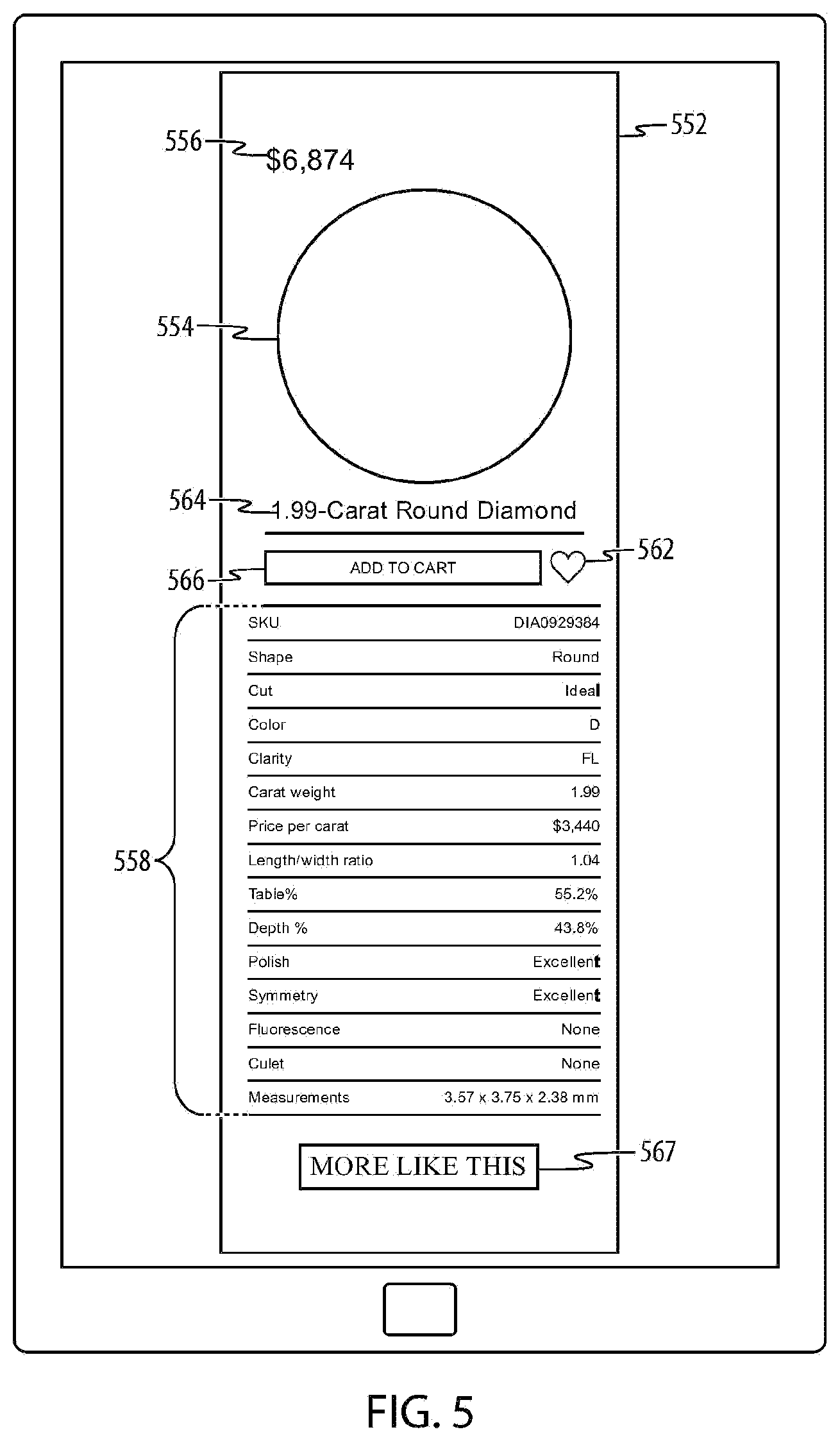 Patent US12106349 Figure 6 – System and graphical interface for diamond selection