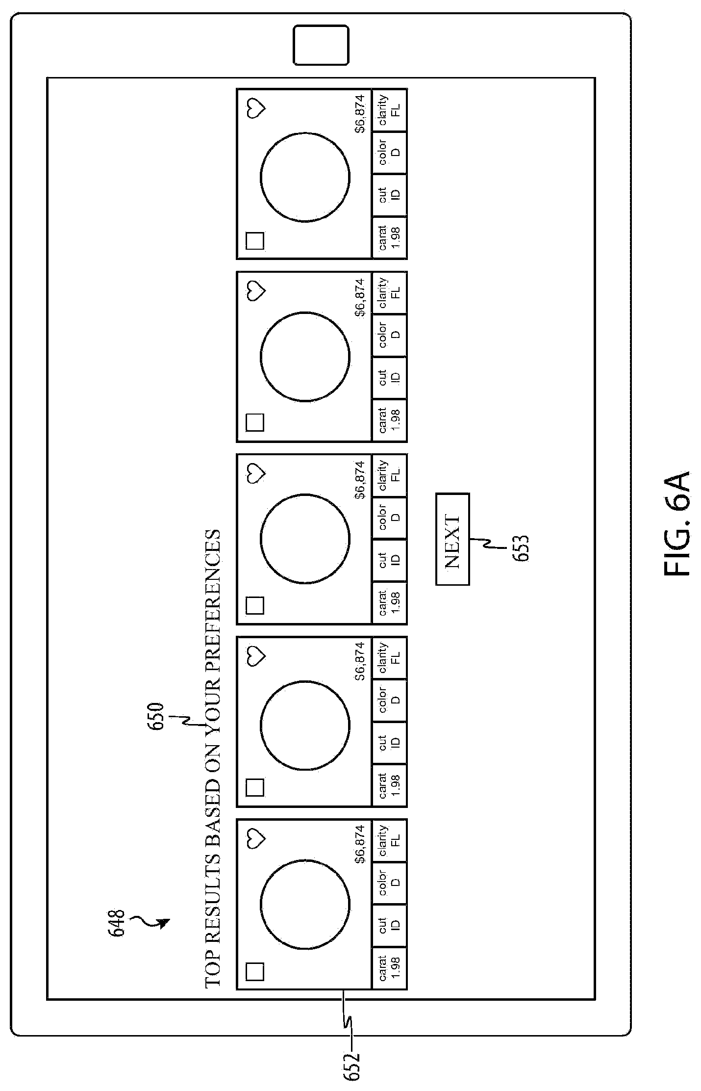Patent US12106349 Figure 7 – System and graphical interface for diamond selection