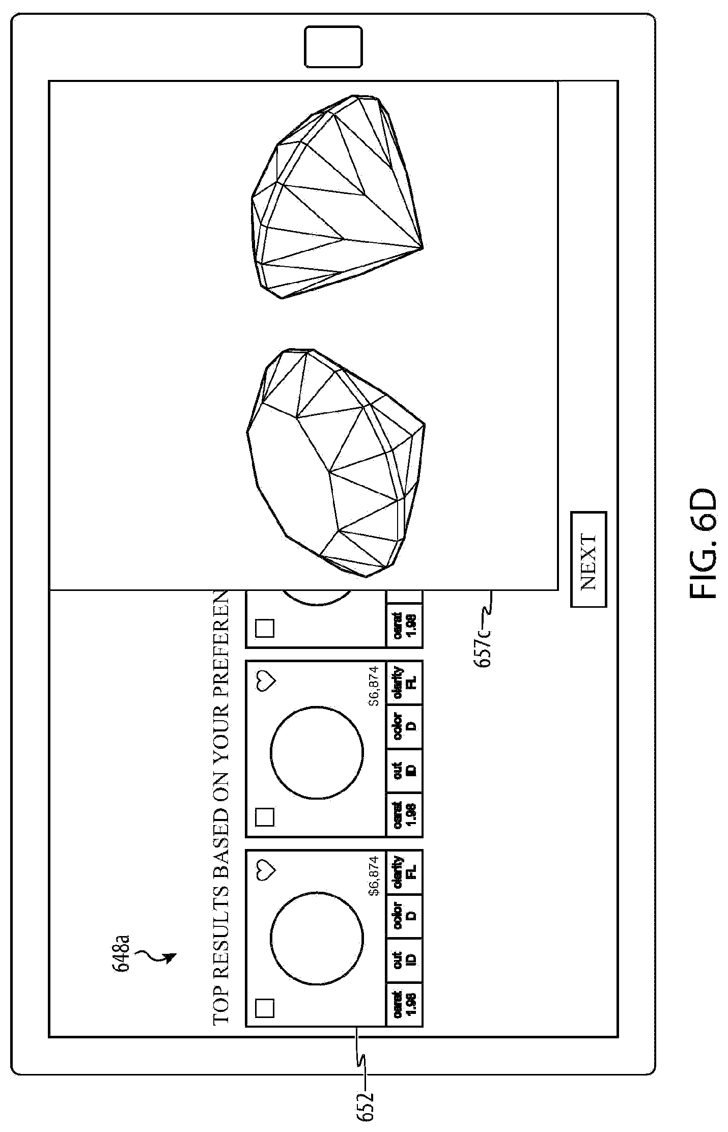 Patent US12106349 Figure 10 – System and graphical interface for diamond selection