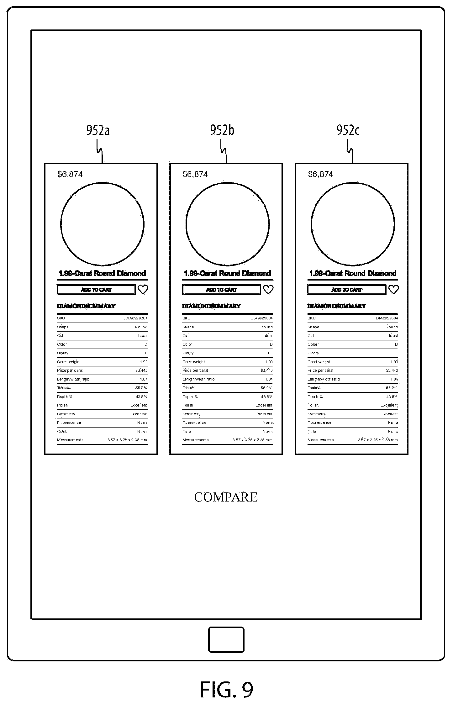 Patent US12106349 Figure 13 – System and graphical interface for diamond selection