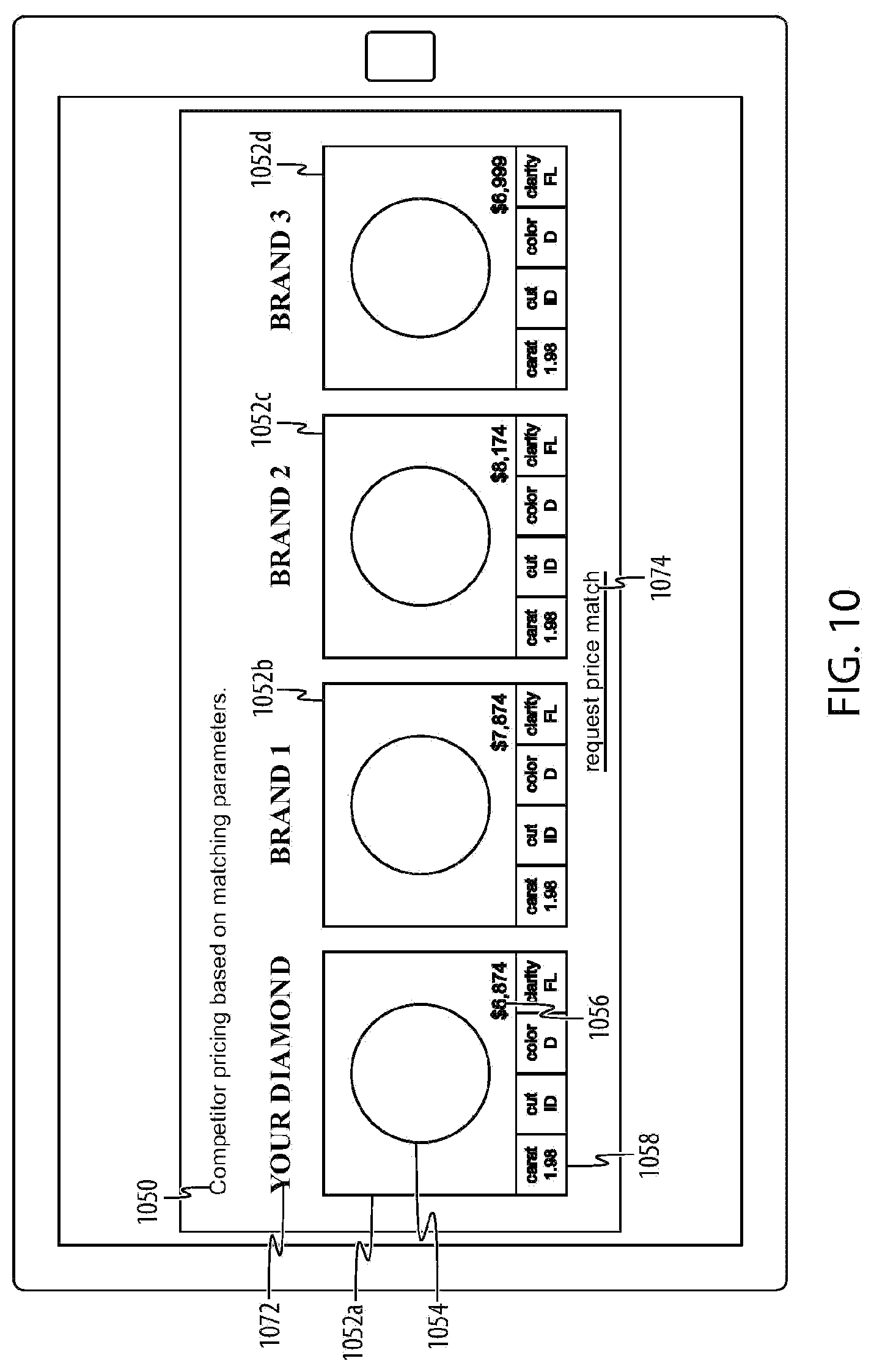 Patent US12106349 Figure 14 – System and graphical interface for diamond selection