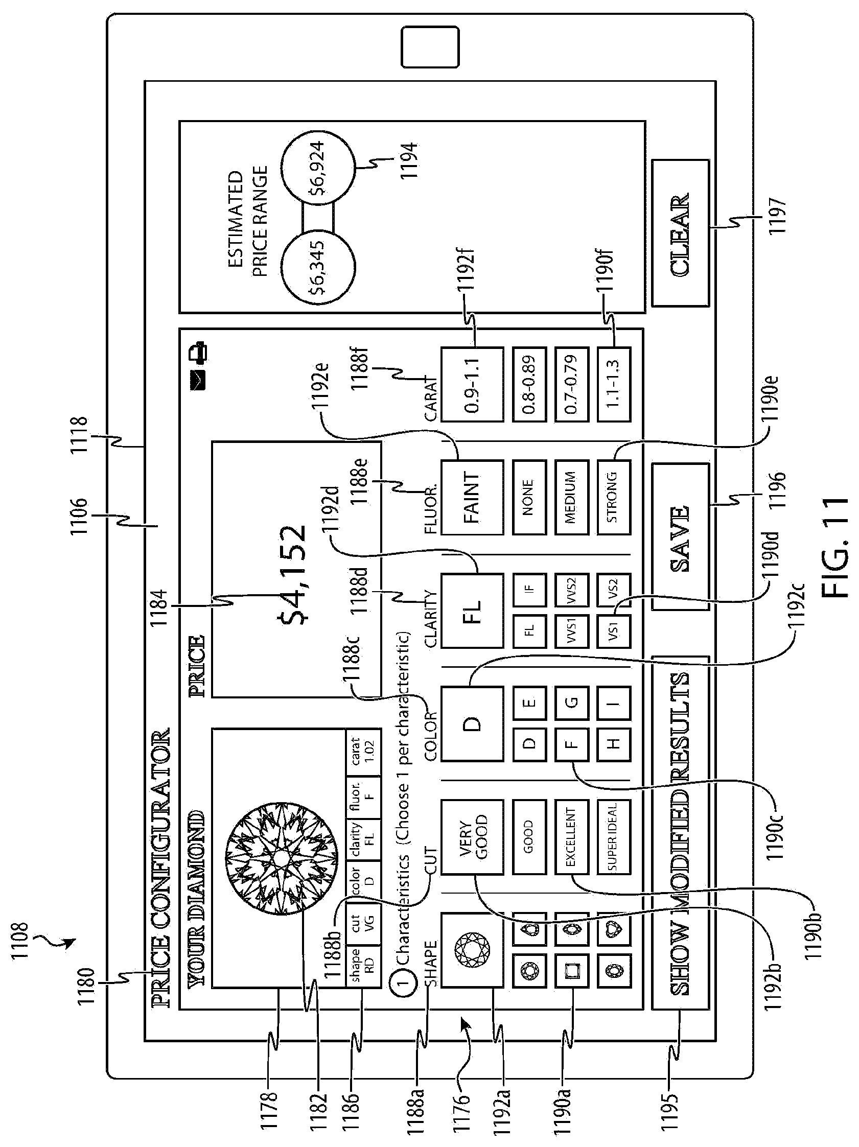 Patent US12106349 Figure 15 – System and graphical interface for diamond selection