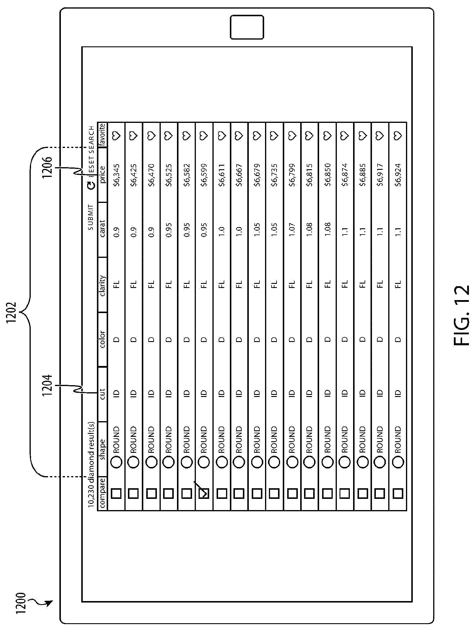 Patent US12106349 Figure 16 – System and graphical interface for diamond selection