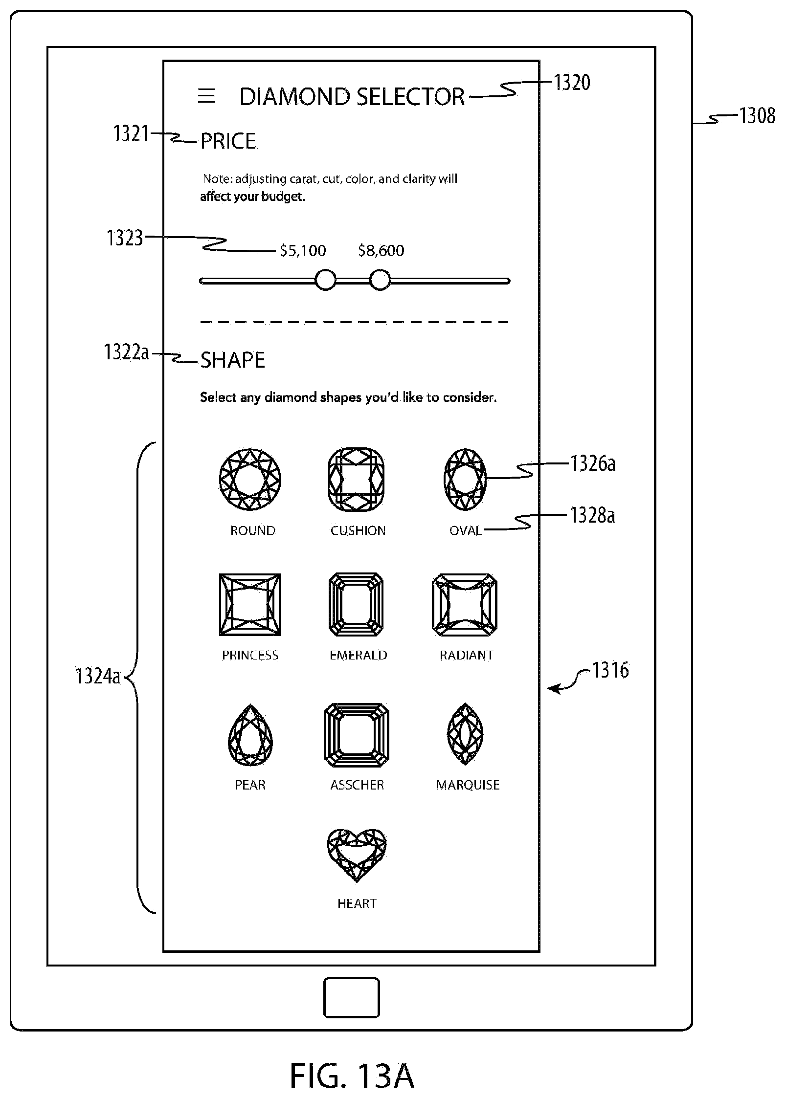 Patent US12106349 Figure 17 – System and graphical interface for diamond selection