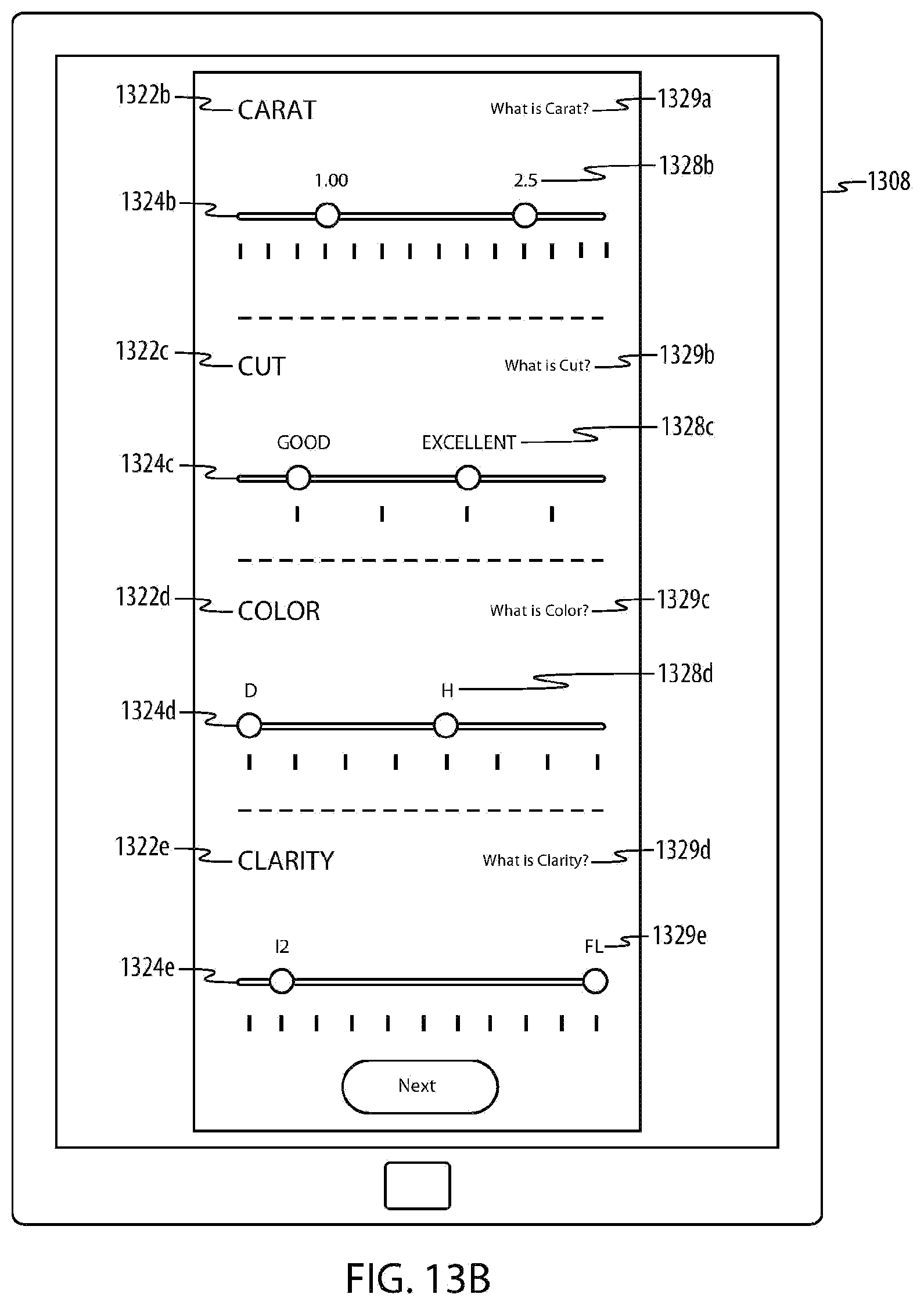 Patent US12106349 Figure 18 – System and graphical interface for diamond selection