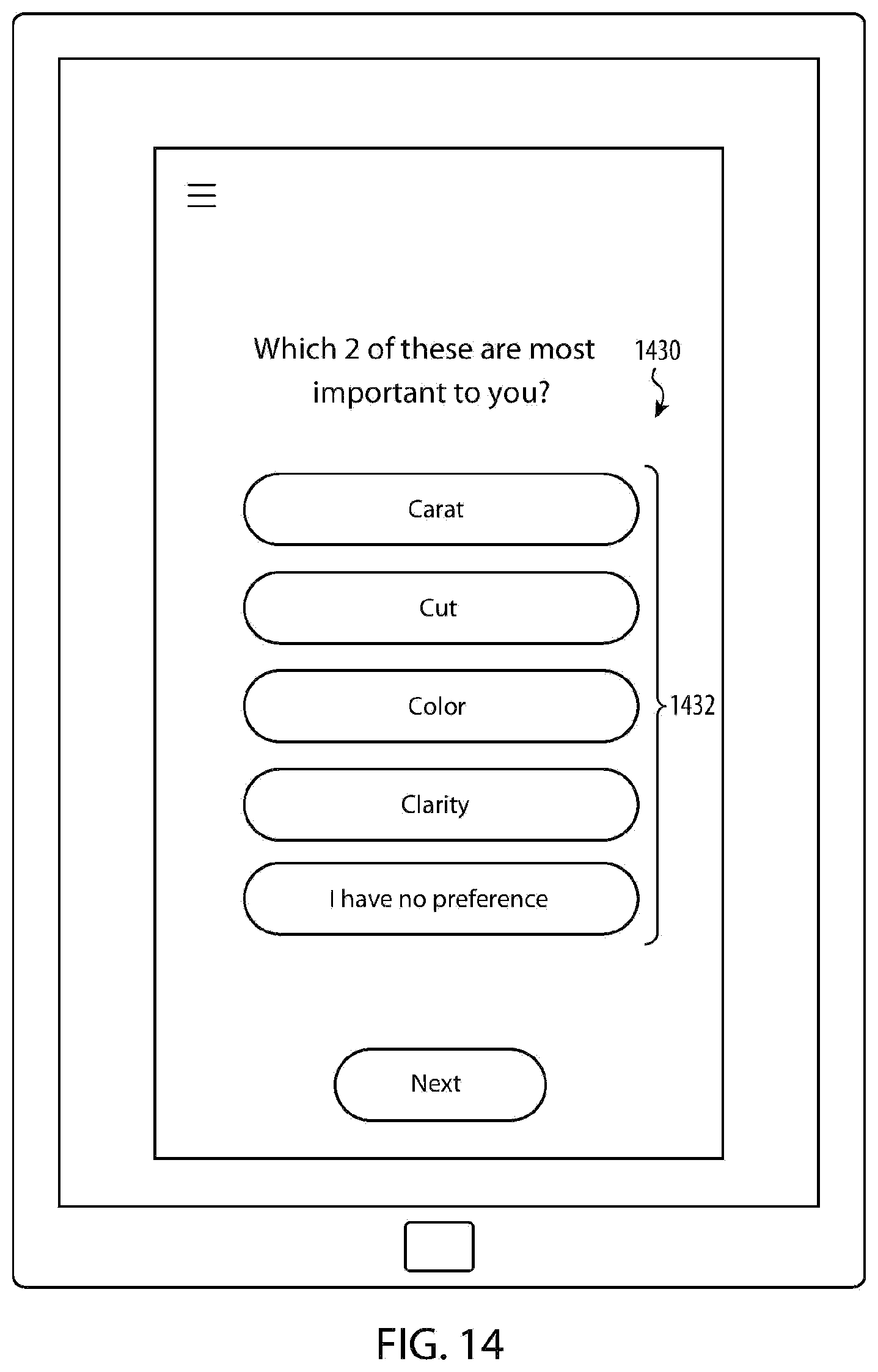 Patent US12106349 Figure 19 – System and graphical interface for diamond selection