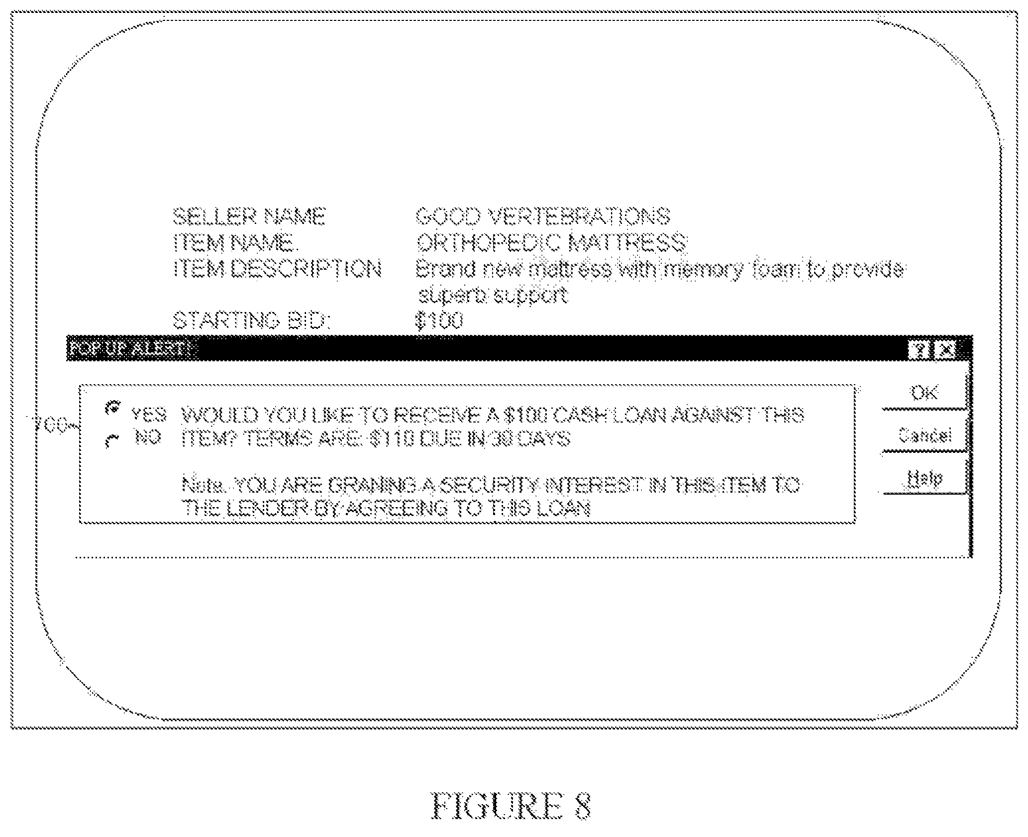 Patent US12106362 Figure 8 – Apparatus to provide liquid funds in the online auction environment