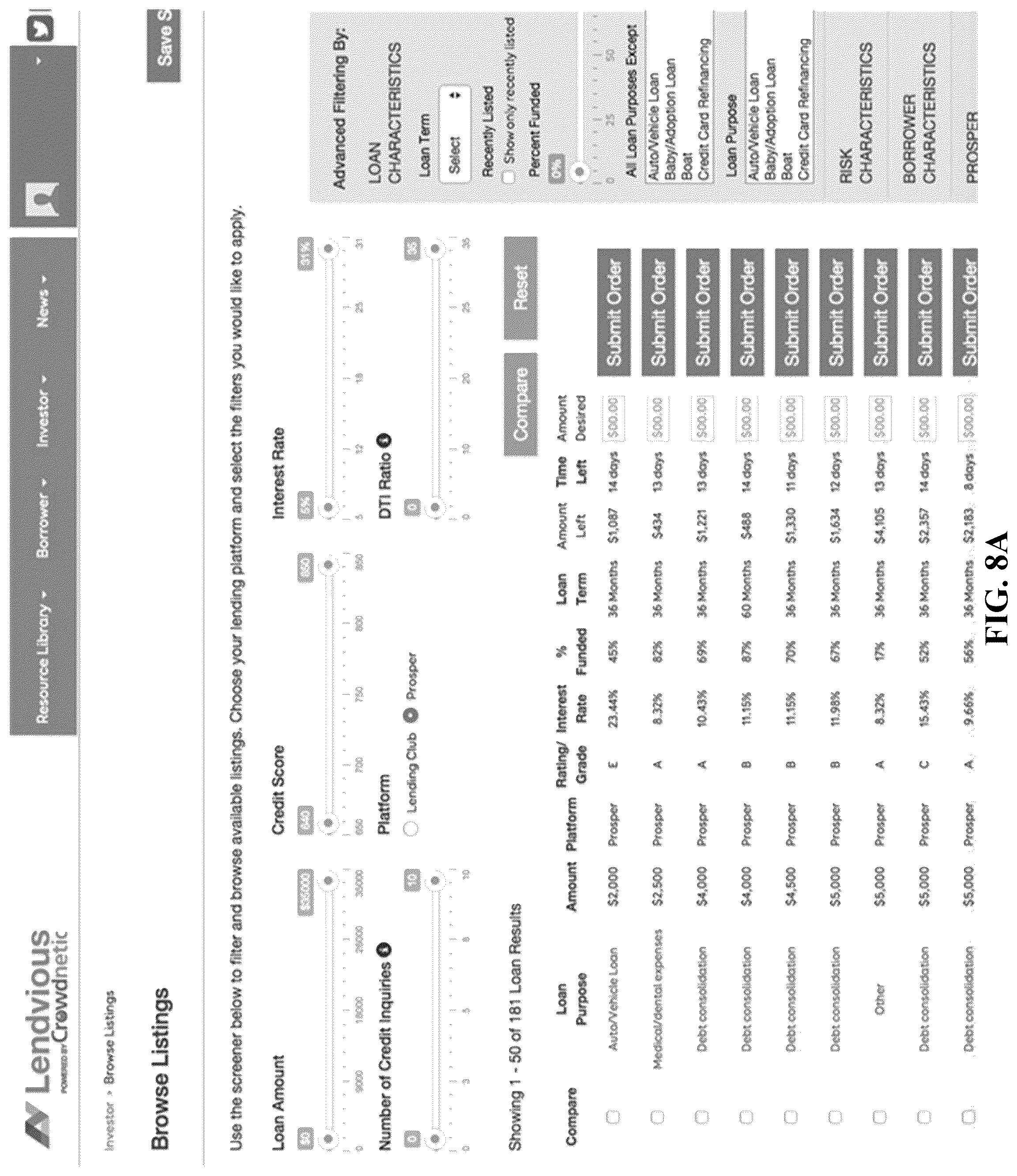 Patent US12106364 Figure 8 – Methods, systems, and media for providing a networking platform for dynamically aggregating and routing loan inquiries