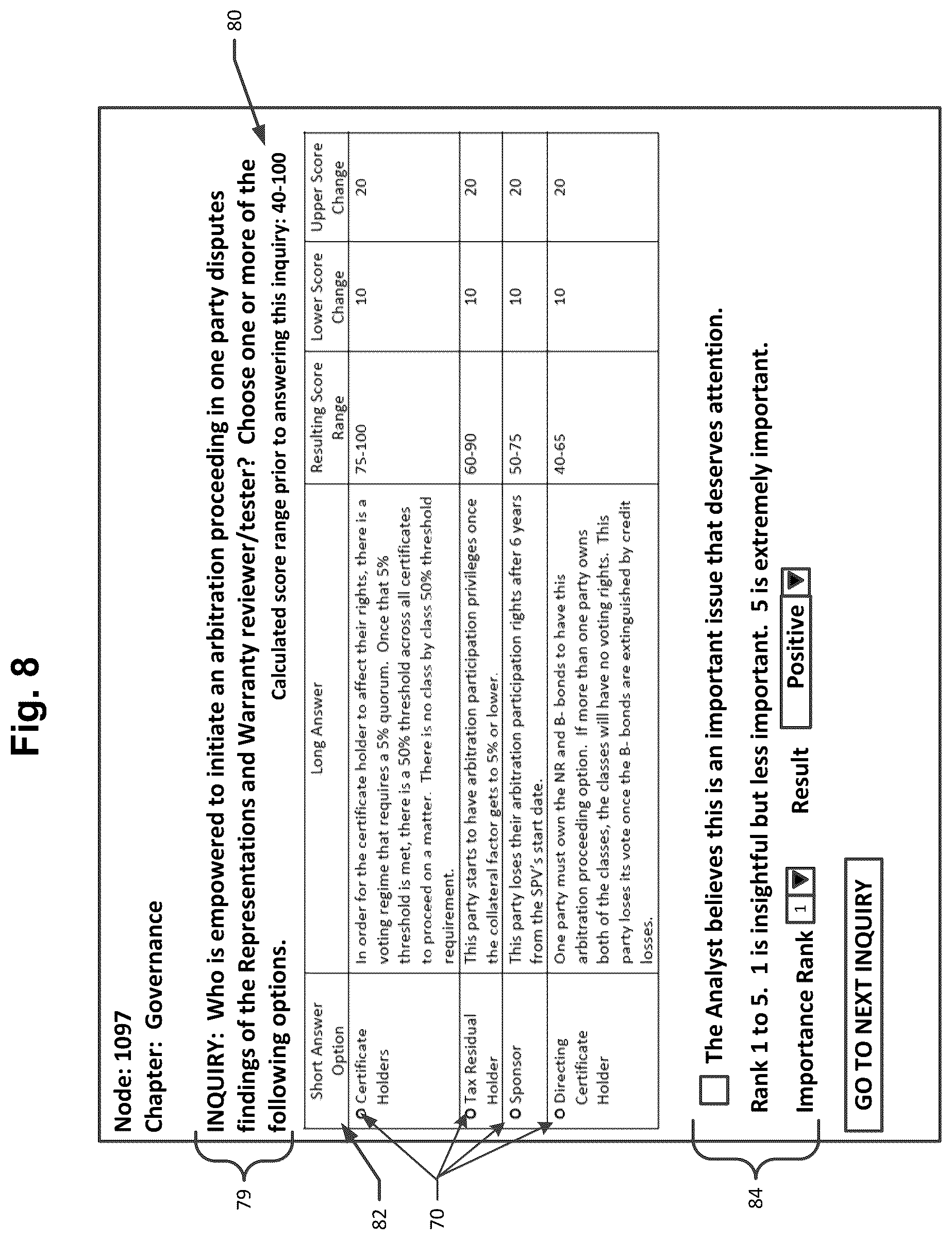 Patent US12106382 Figure 8 – Computer system and method for detecting, extracting, weighing, benchmarking, scoring, reporting and capitalizing on complex risks found in buy/sell transactional agreements, financing agreements and research documents