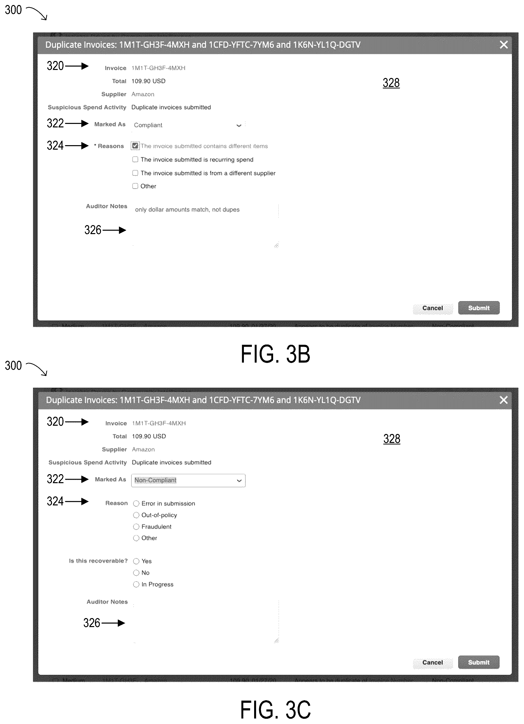 Patent US12106384 Figure 4 – Duplicate invoice detection and management