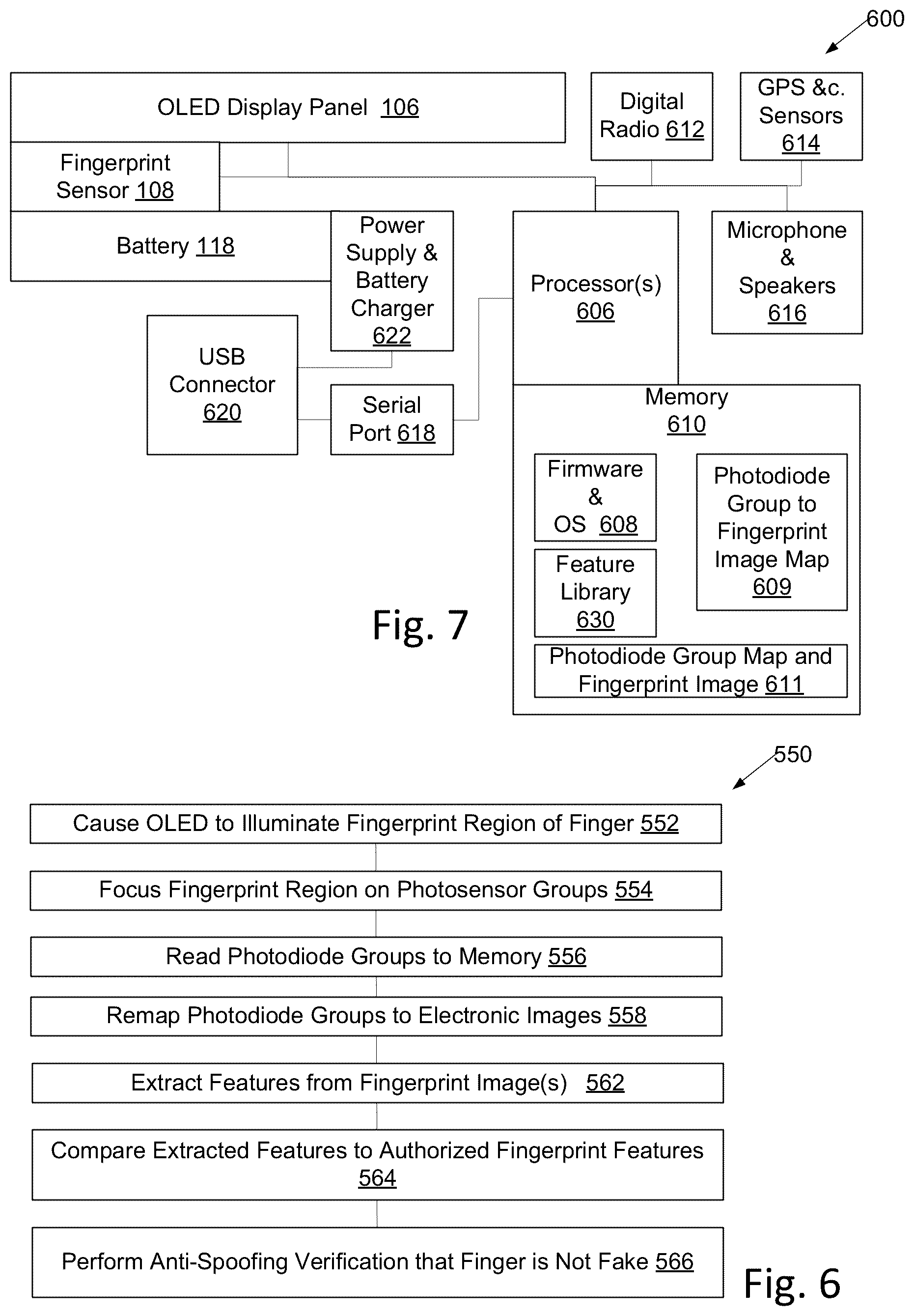 Patent US12106599 Figure 6 – Thin, multi-lens, optical fingerprint sensor adapted to image through cell phone displays and with multiple photodiode groups each having separate fields of view for each microlens