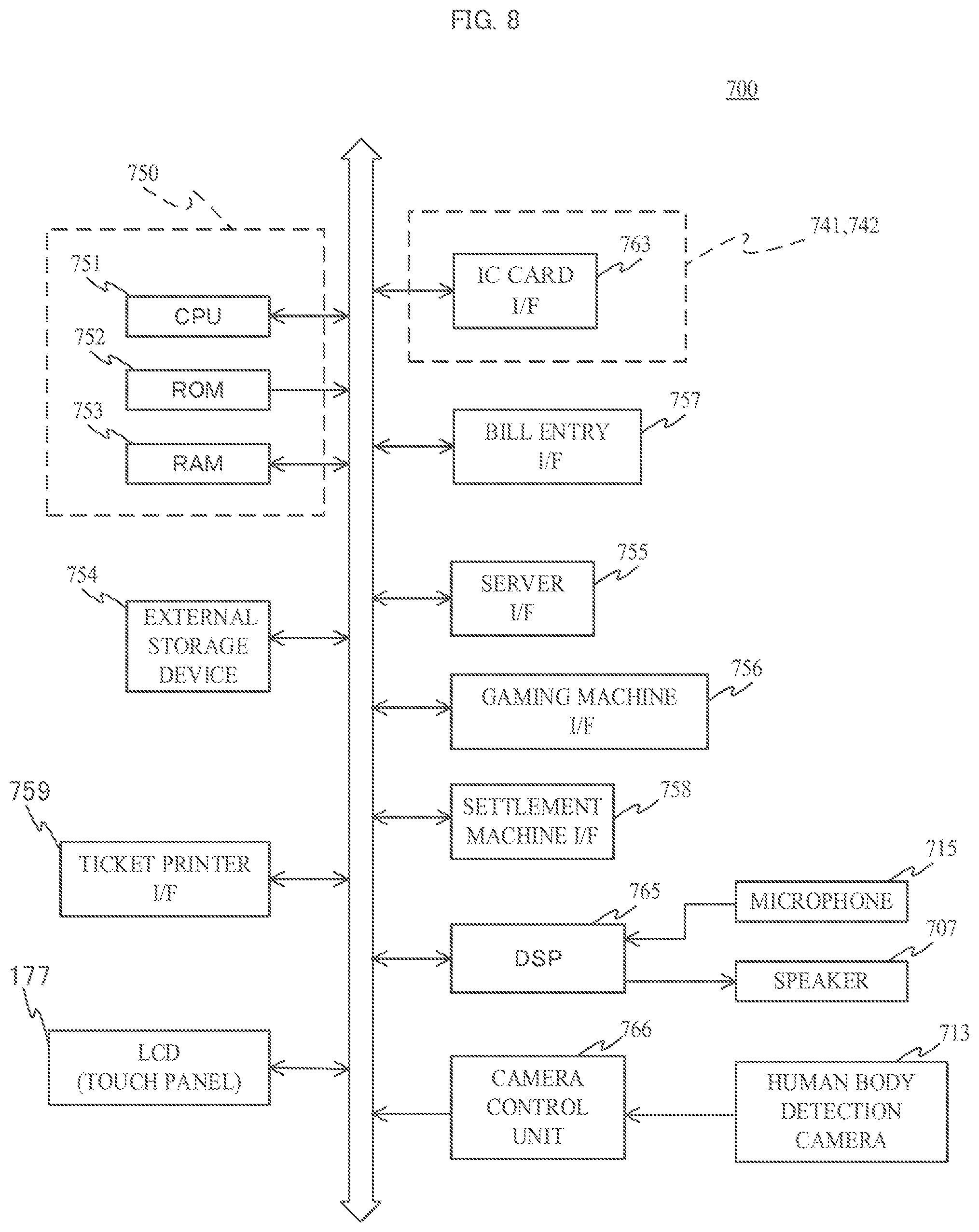 Patent US12106629 Figure 8 – Terminal apparatus and information management system, for information regarding inserted currency