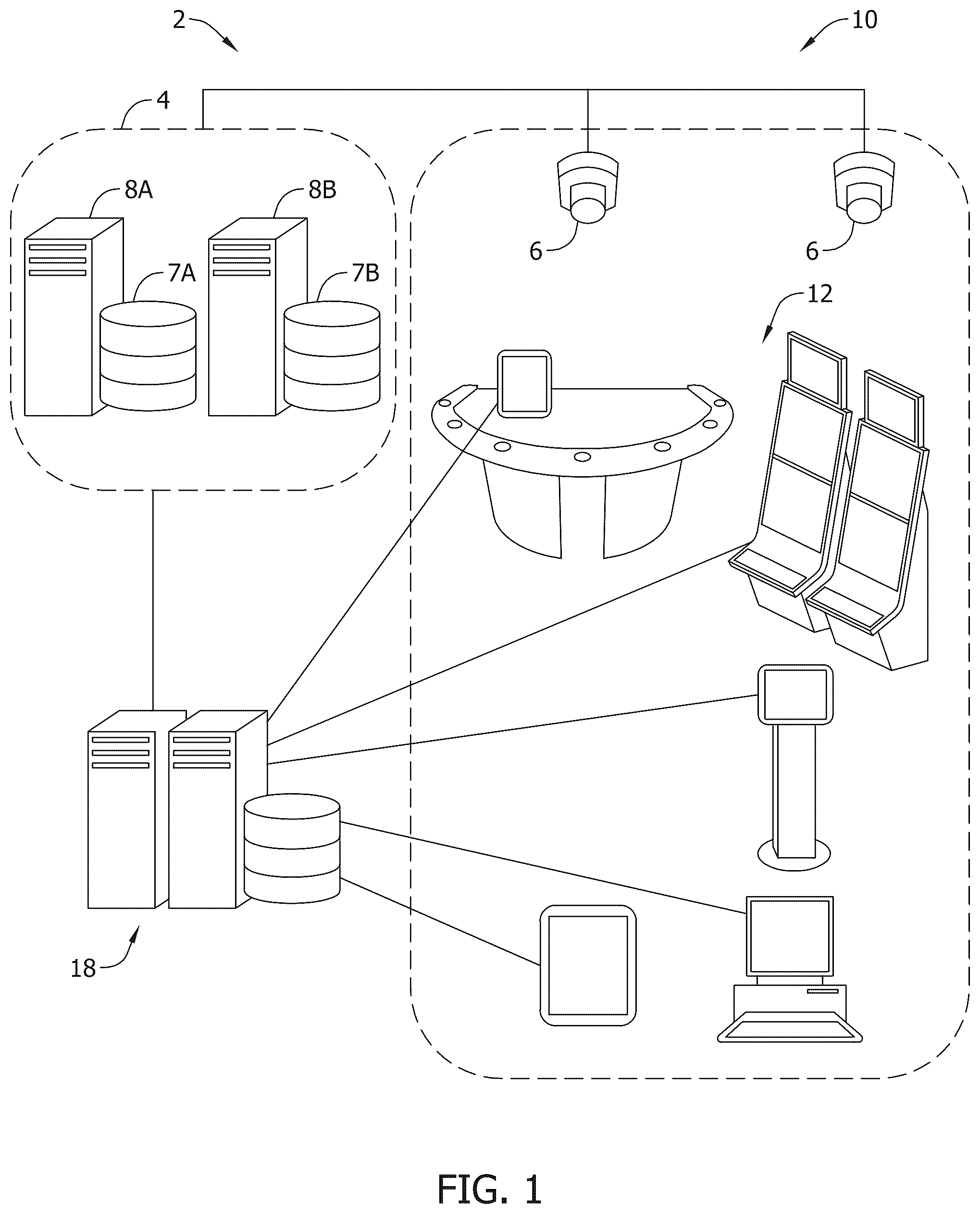 Patent US12106630 — Casino management system with a patron facial recognition system and methods of operating same — Figure 1
