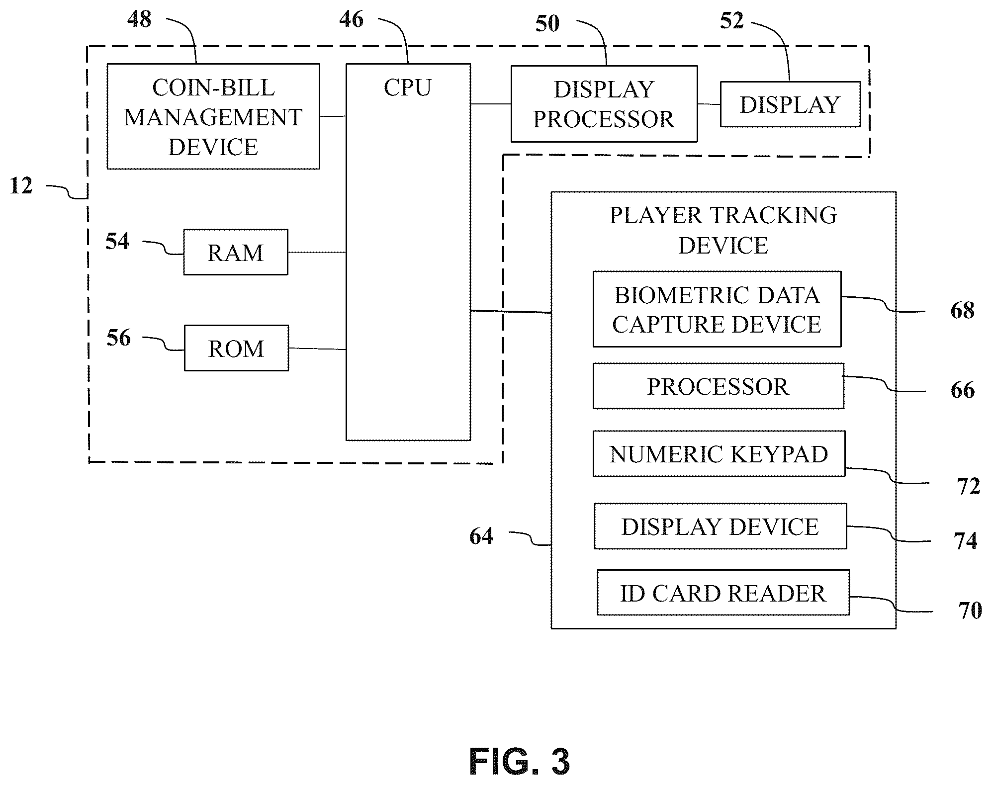 Patent US12106630 Figure 3 – Casino management system with a patron facial recognition system and methods of operating same