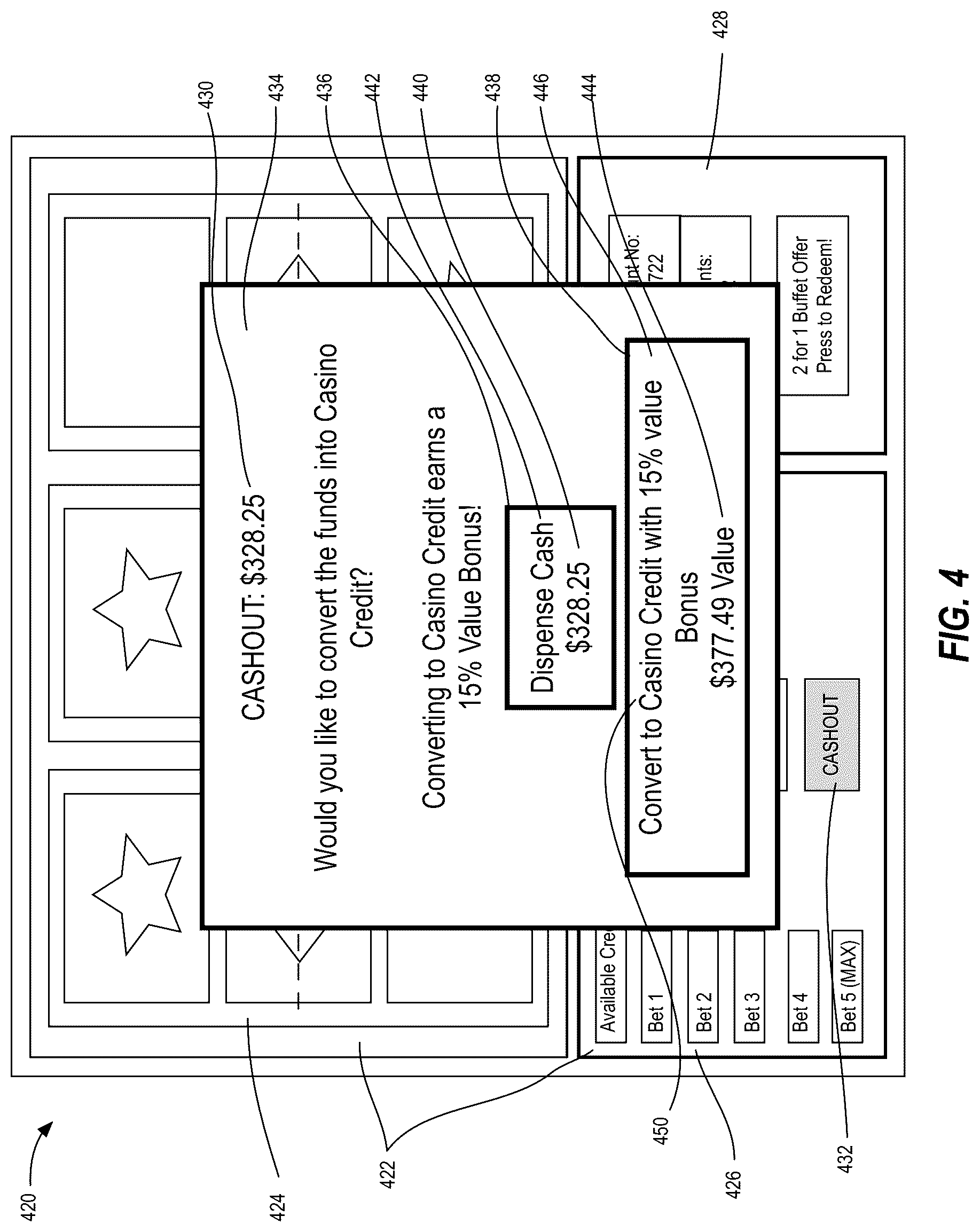 Patent US12106631 Figure 8 – Providing incentives for directing cashout funds to a cashless wallet account, and related systems, devices, and methods
