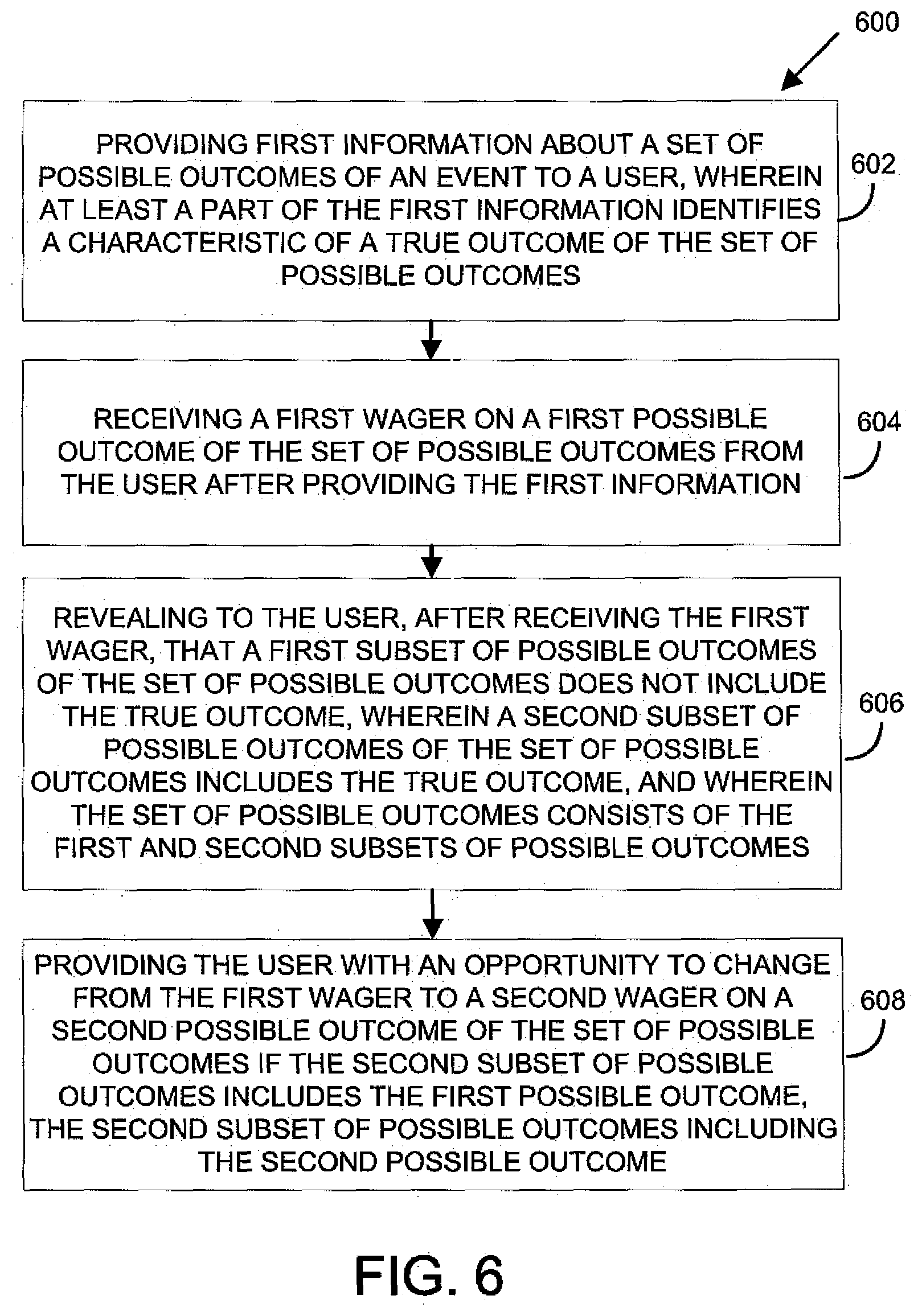 Patent US12106639 Figure 6 – Amusement devices and games including means for processing electronic data where ultimate outcome of the game is dependent on relative odds of a combination of indicia and/or where chance is a factor