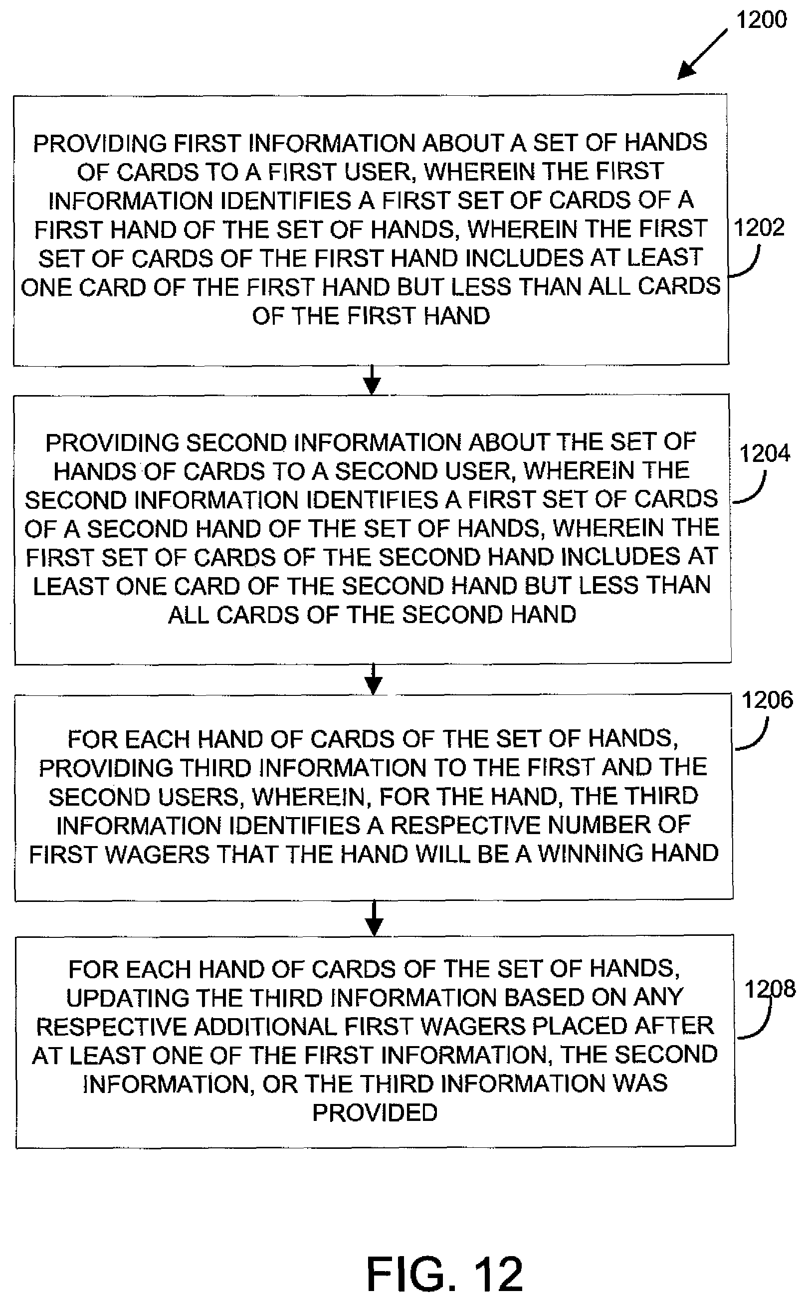 Patent US12106639 Figure 12 – Amusement devices and games including means for processing electronic data where ultimate outcome of the game is dependent on relative odds of a combination of indicia and/or where chance is a factor