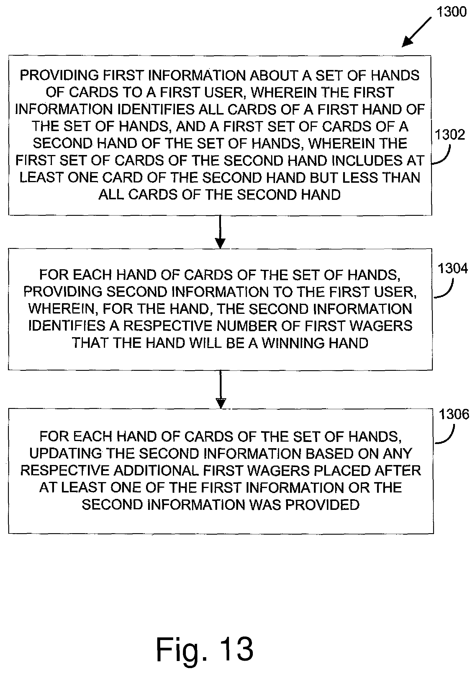 Patent US12106639 Figure 13 – Amusement devices and games including means for processing electronic data where ultimate outcome of the game is dependent on relative odds of a combination of indicia and/or where chance is a factor