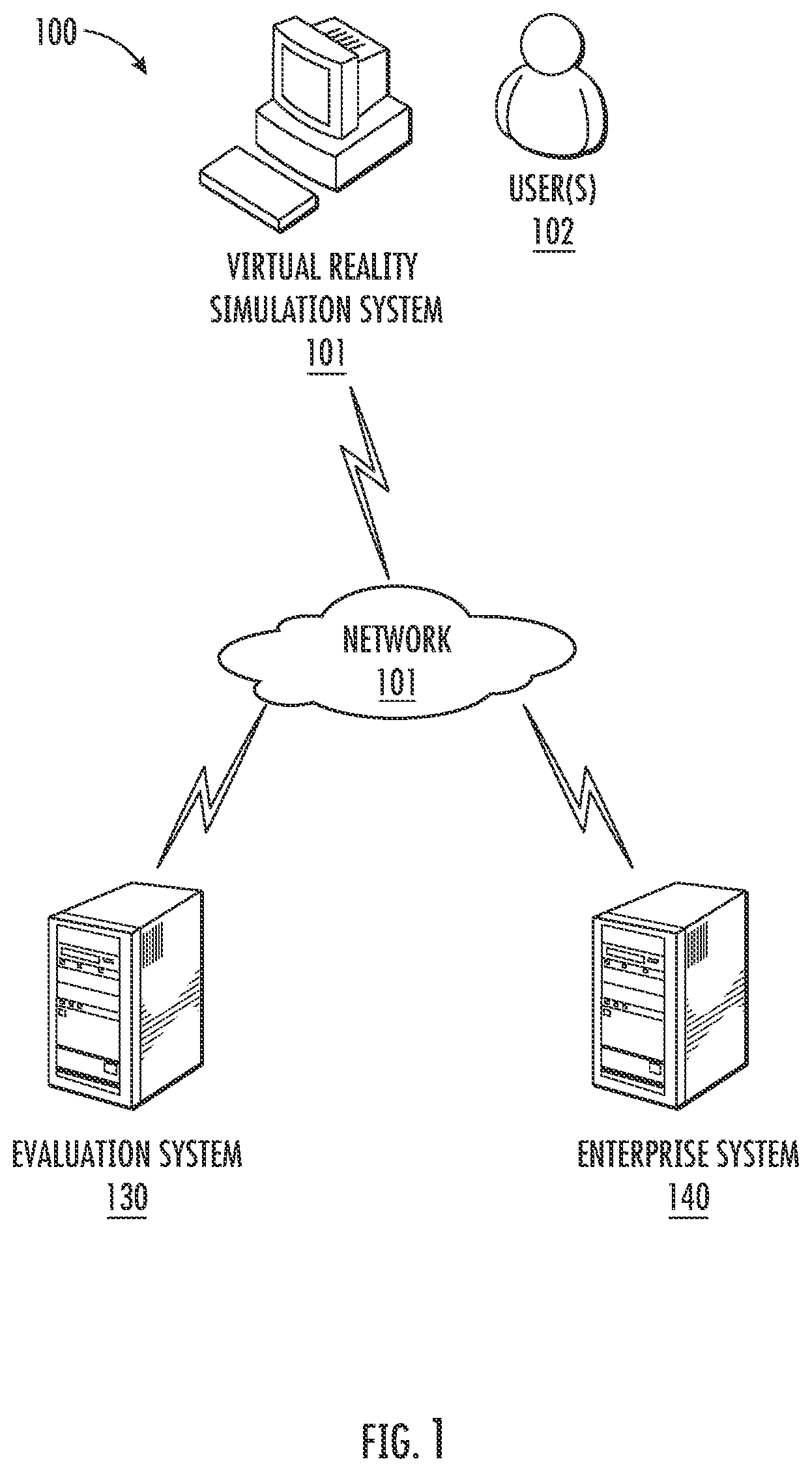Patent US12106676 Figure 1 – Virtual reality training and evaluation system