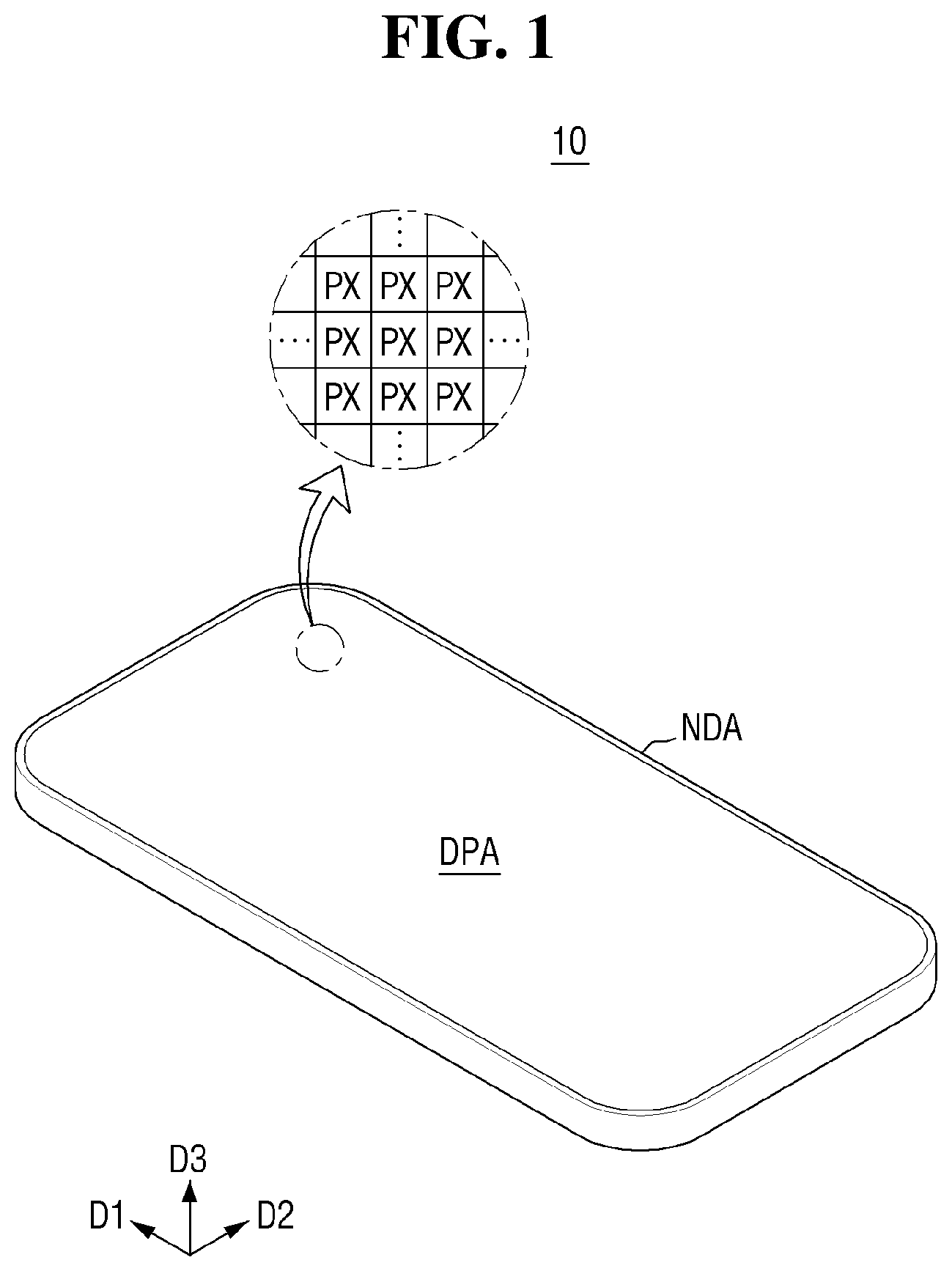 Patent US12106689 Figure 1 – Display device and test method thereof