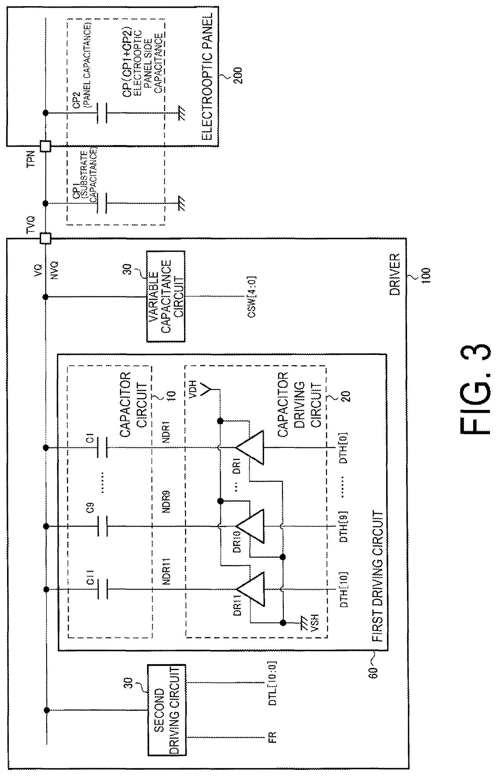 Patent US12106731 Figure 3 – Driver having variable capacitance capacitor, electro-optical device and electronic apparatus