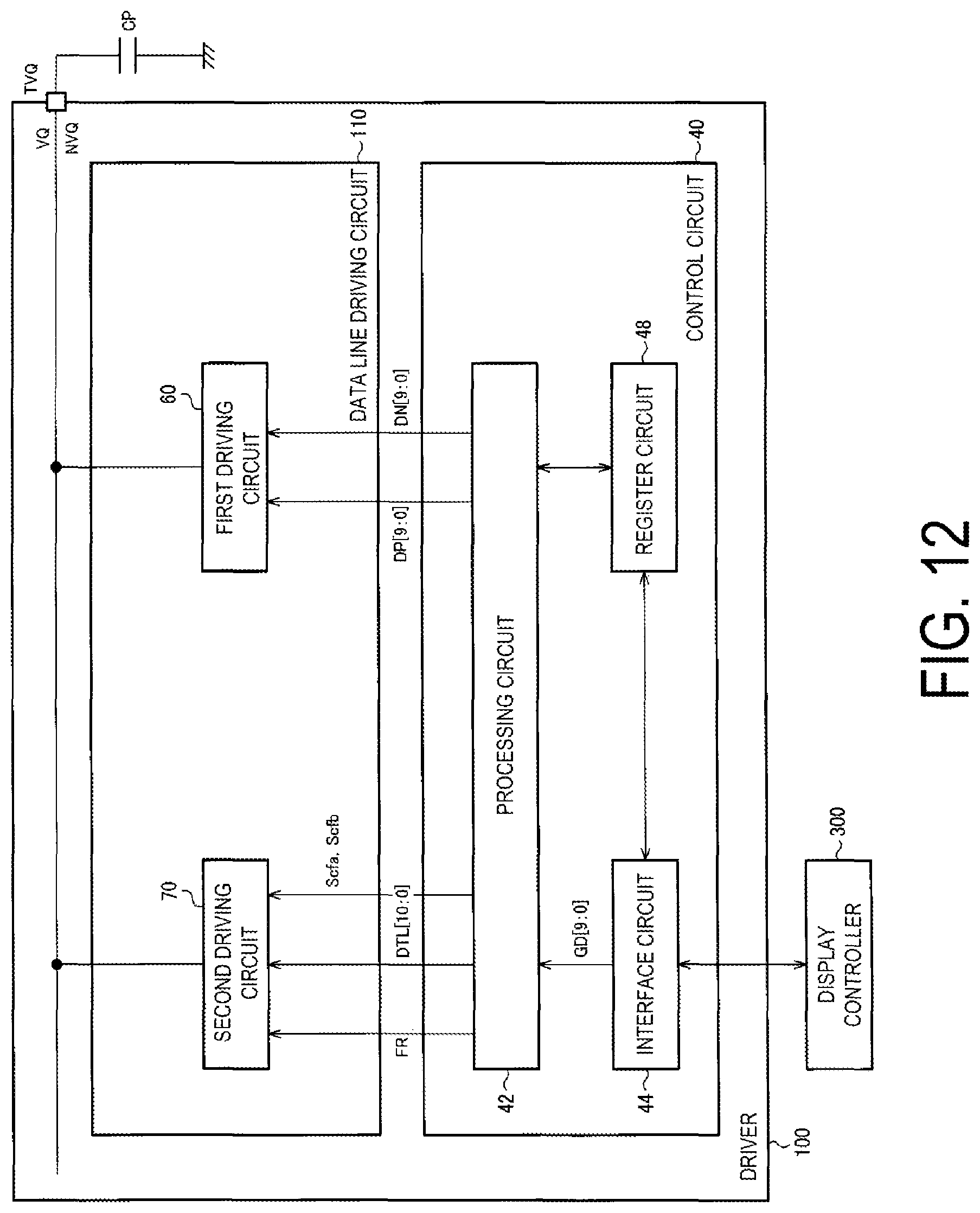 Patent US12106731 Figure 12 – Driver having variable capacitance capacitor, electro-optical device and electronic apparatus