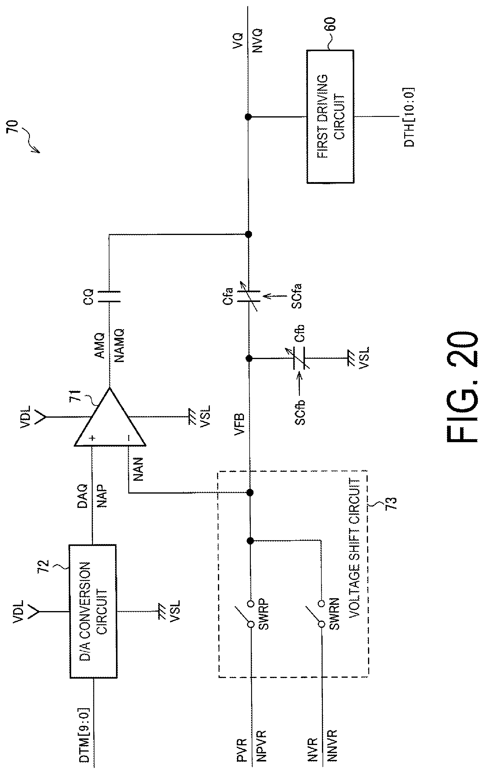 Patent US12106731 Figure 20 – Driver having variable capacitance capacitor, electro-optical device and electronic apparatus
