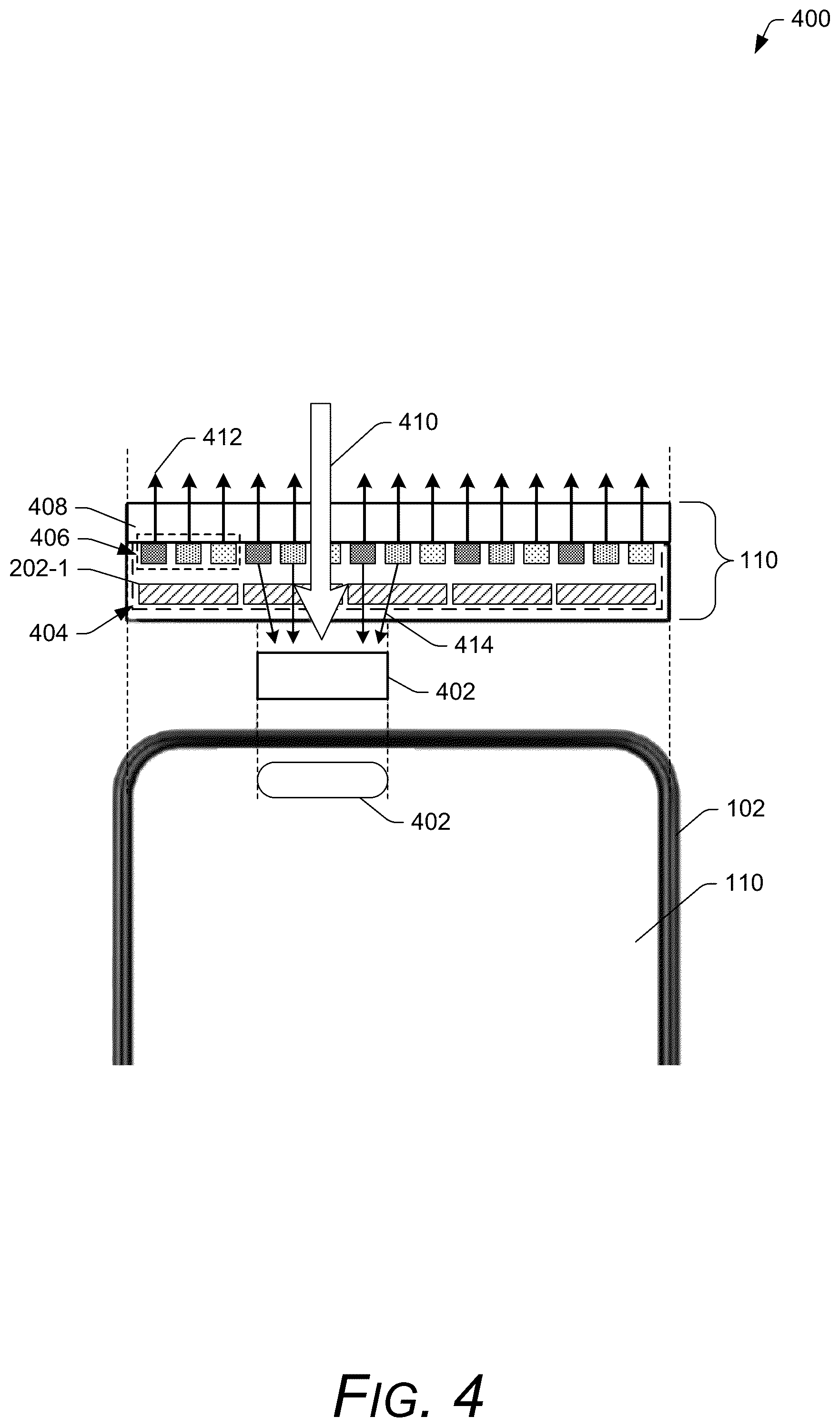 Patent US12106733 Figure 4 – Rejecting display leakage light in under-display sensors