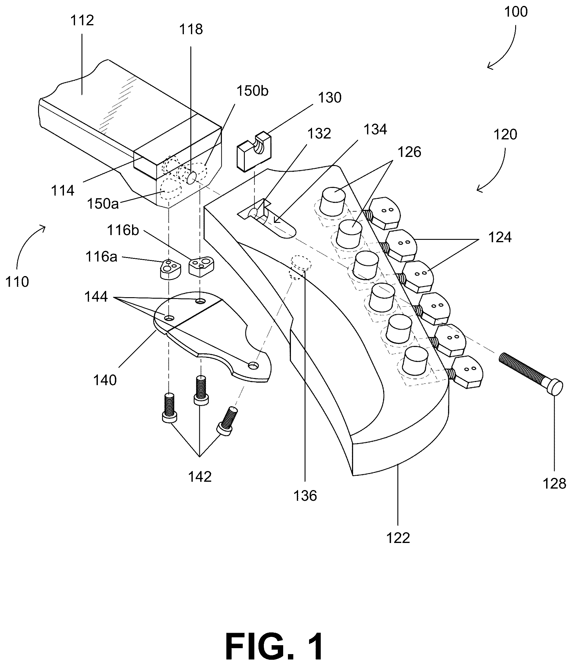 Patent US12106737 Figure 1 – Modular neck and headstock for stringed instruments