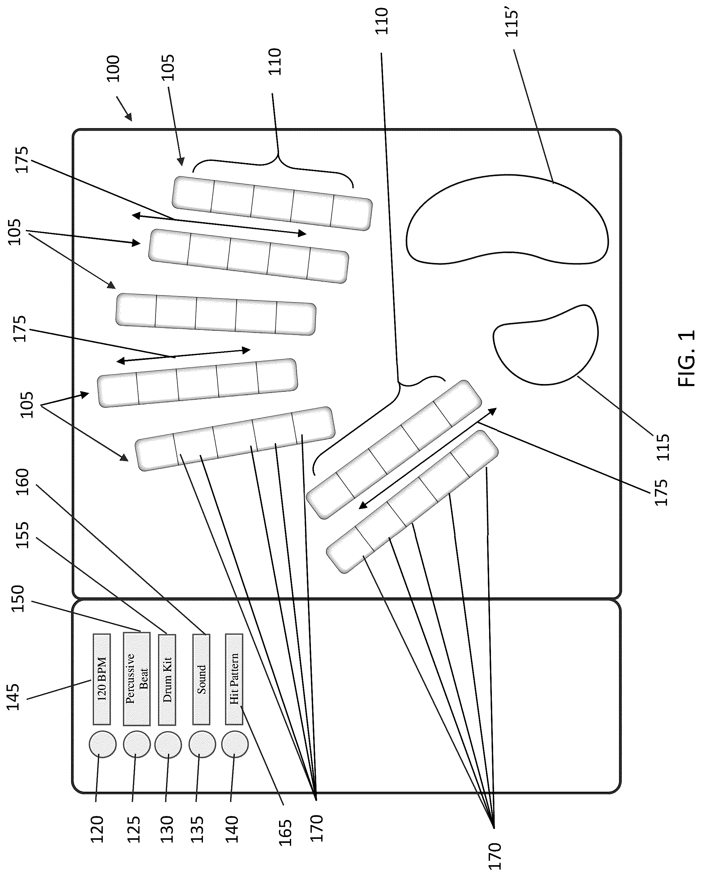 Patent US12106743 Figure 1 – Beat player musical instrument