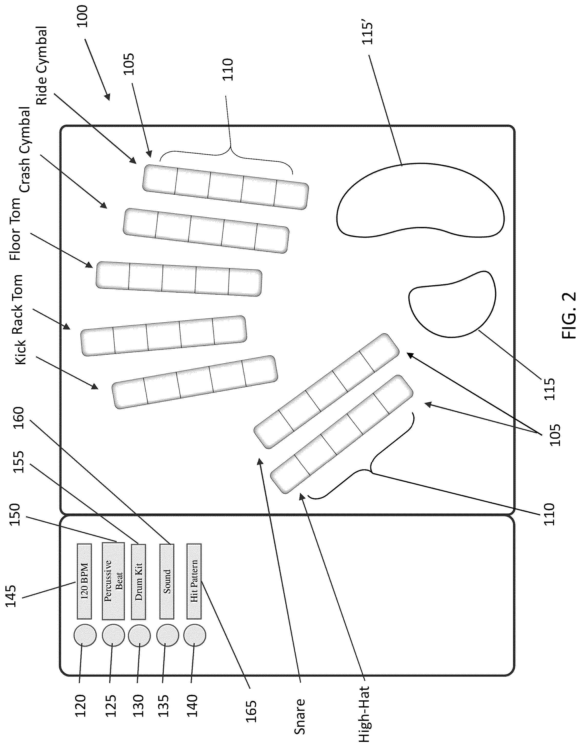 Patent US12106743 Figure 2 – Beat player musical instrument