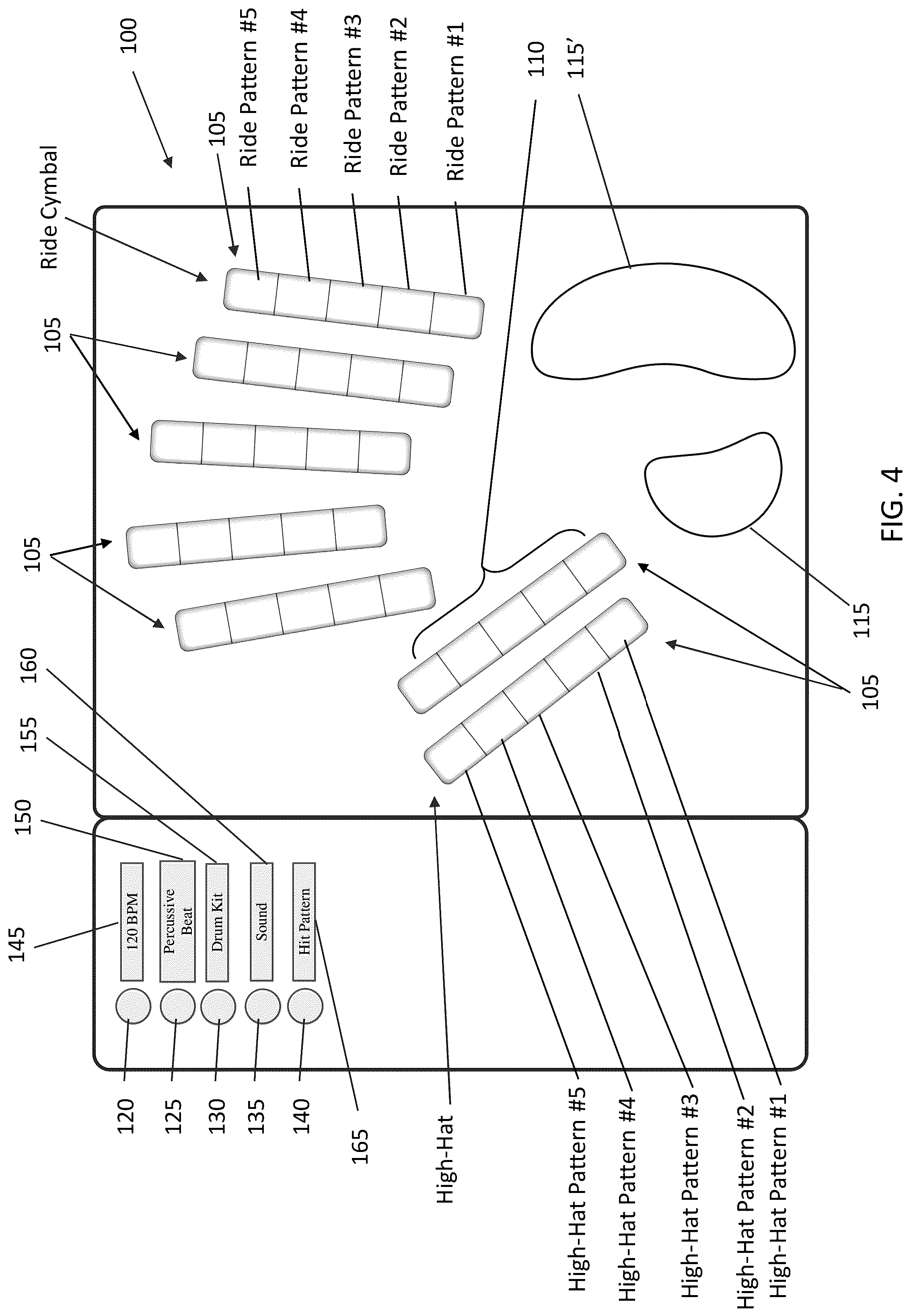 Patent US12106743 Figure 4 – Beat player musical instrument