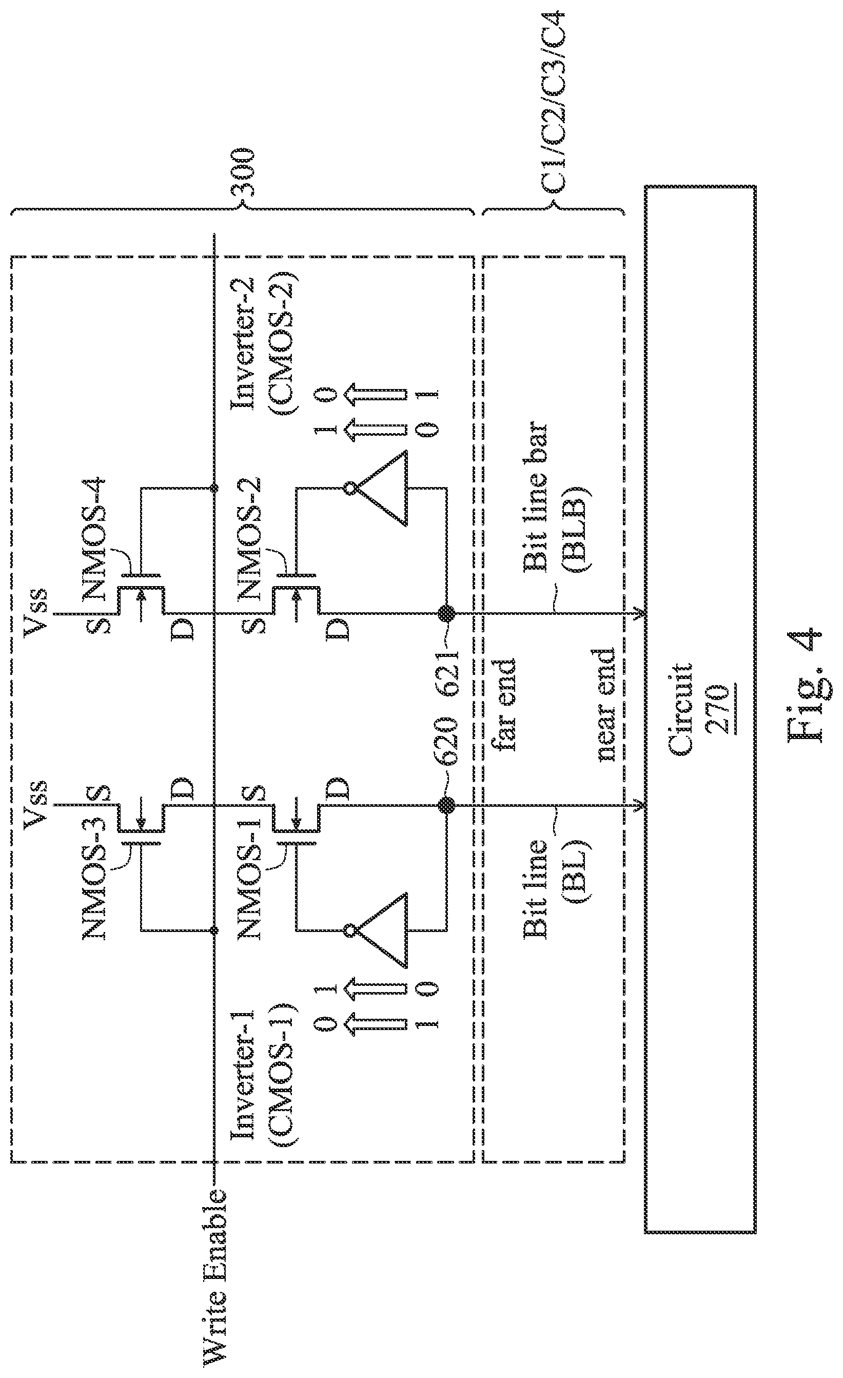 Patent US12106801 Figure 4 – Circuit for reducing voltage degradation caused by parasitic resistance in a memory device