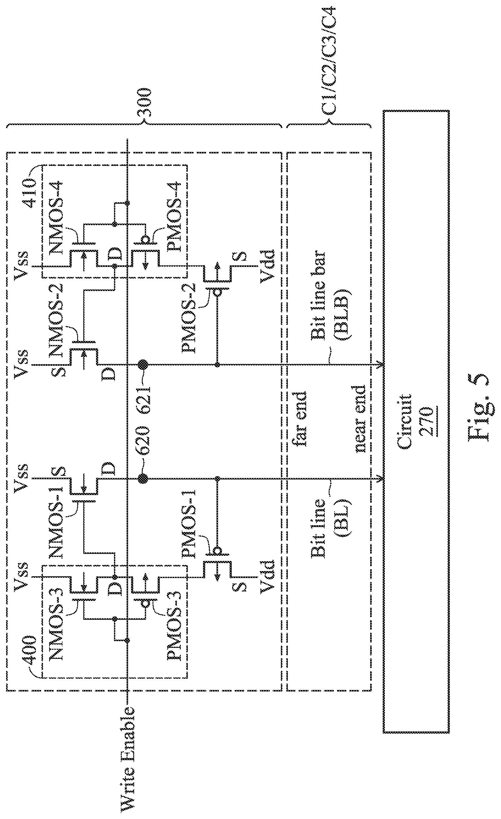Patent US12106801 Figure 5 – Circuit for reducing voltage degradation caused by parasitic resistance in a memory device