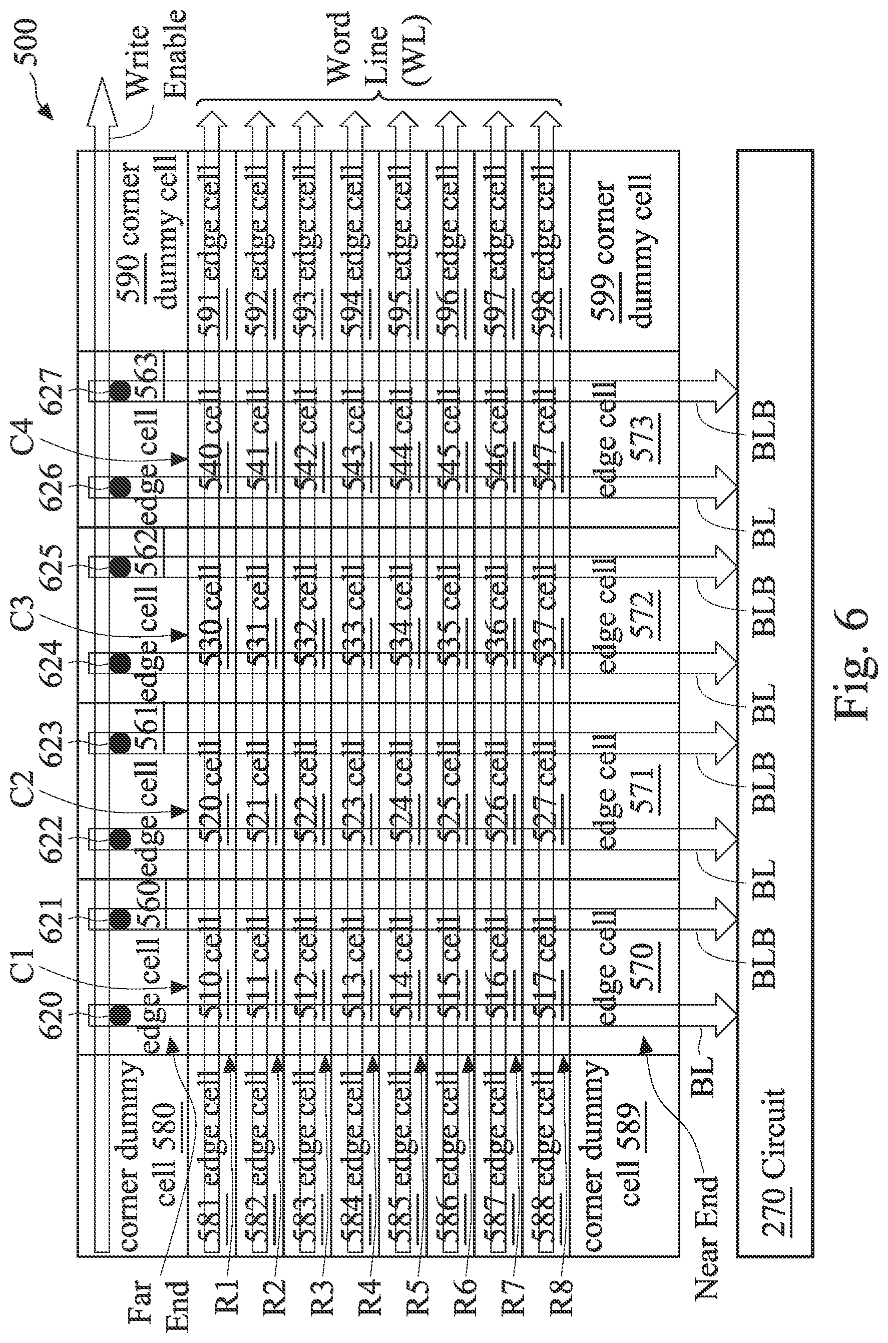 Patent US12106801 Figure 6 – Circuit for reducing voltage degradation caused by parasitic resistance in a memory device